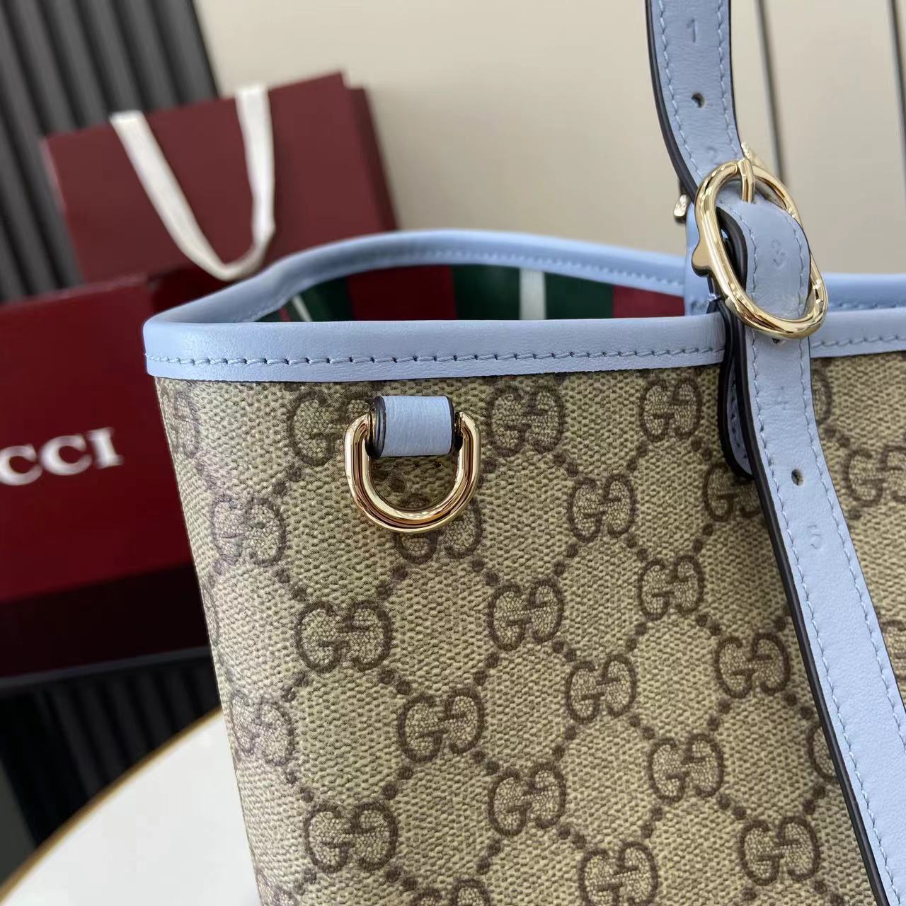 Bagsaaa Gvc*1 GG Emblem Medium Tote Bag 815213 beige & blue - 38 x 25 x 15 cm