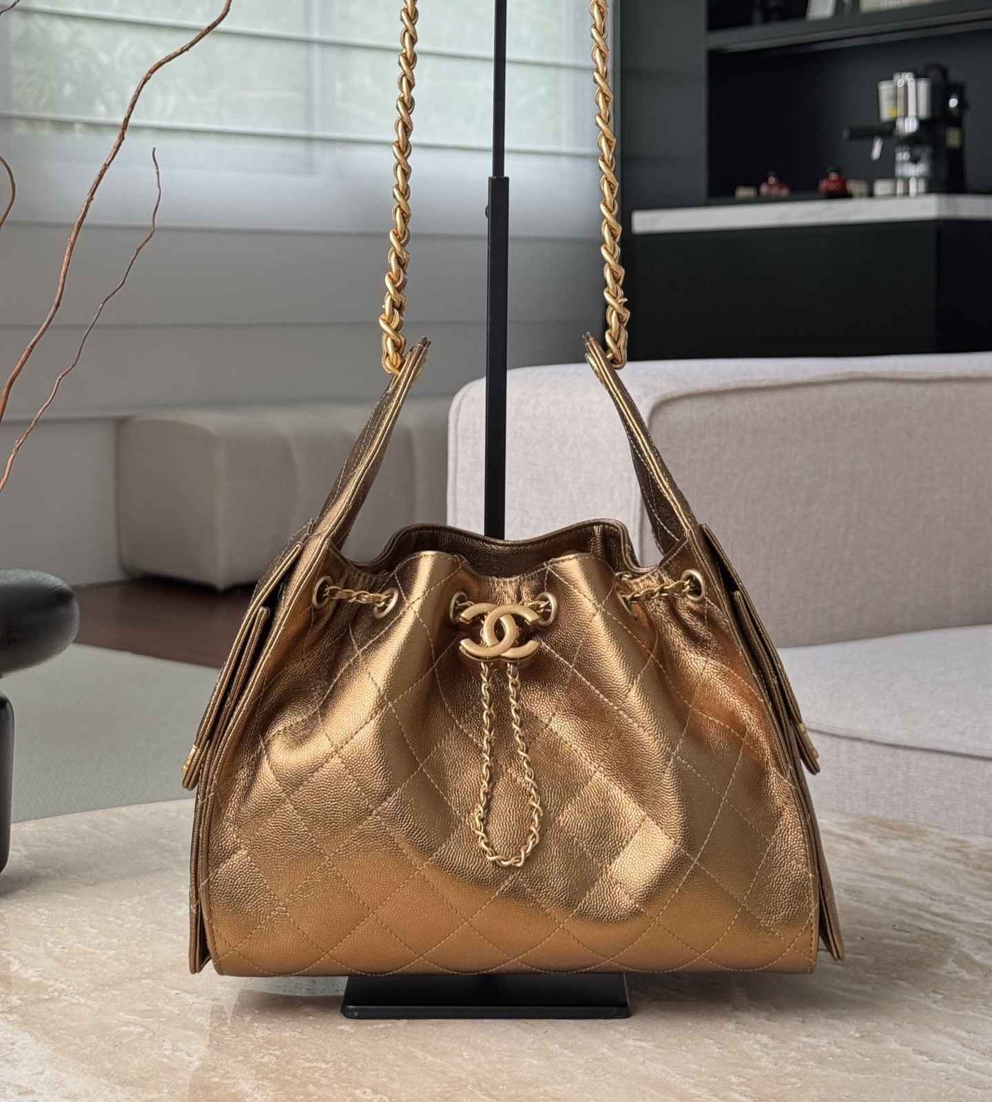 Bagsaaa Ch**el 25 Small Handbag AS5293 dark gold - 30cm