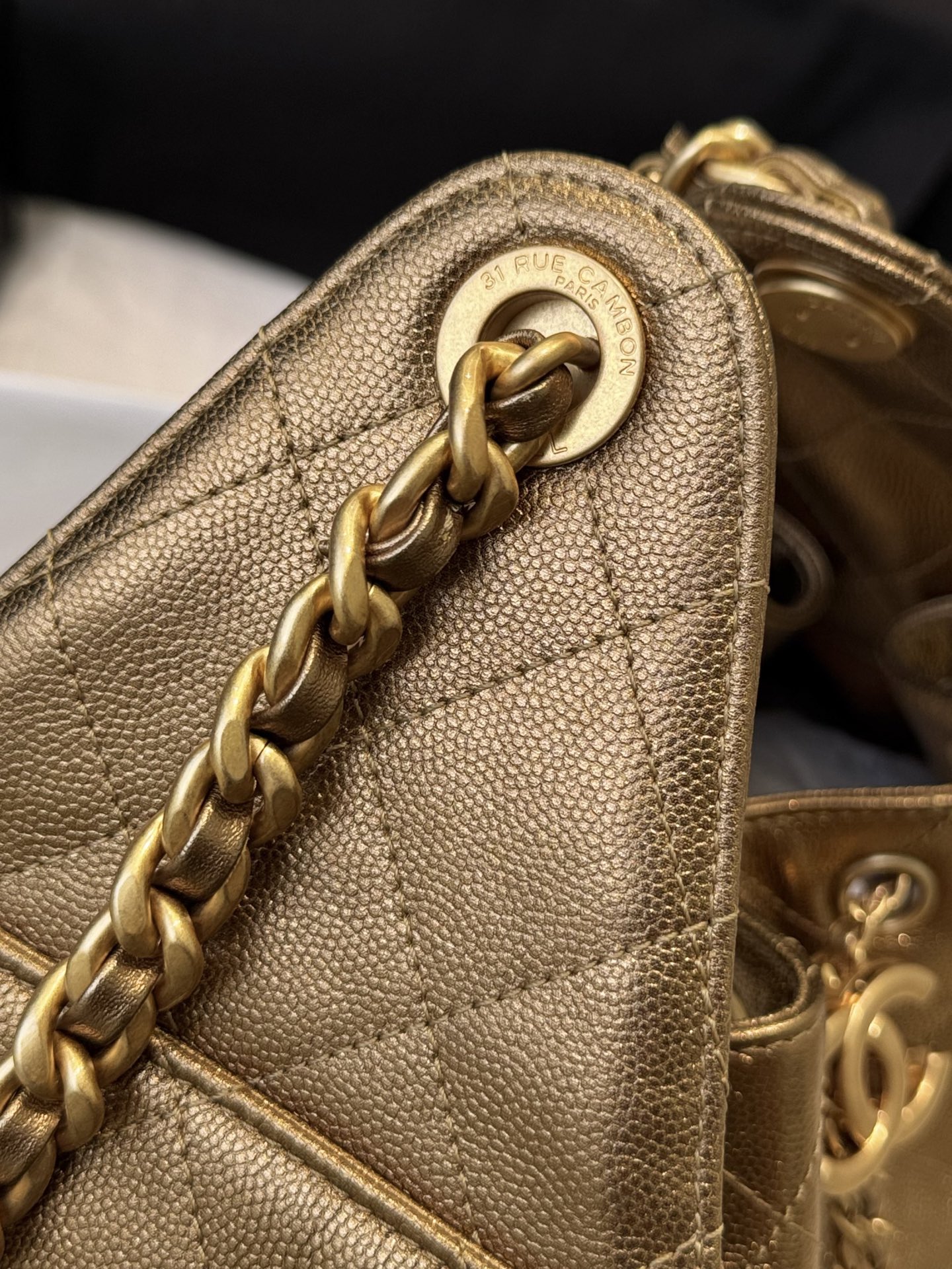 Bagsaaa Ch**el 25 Small Handbag AS5293 dark gold - 30cm