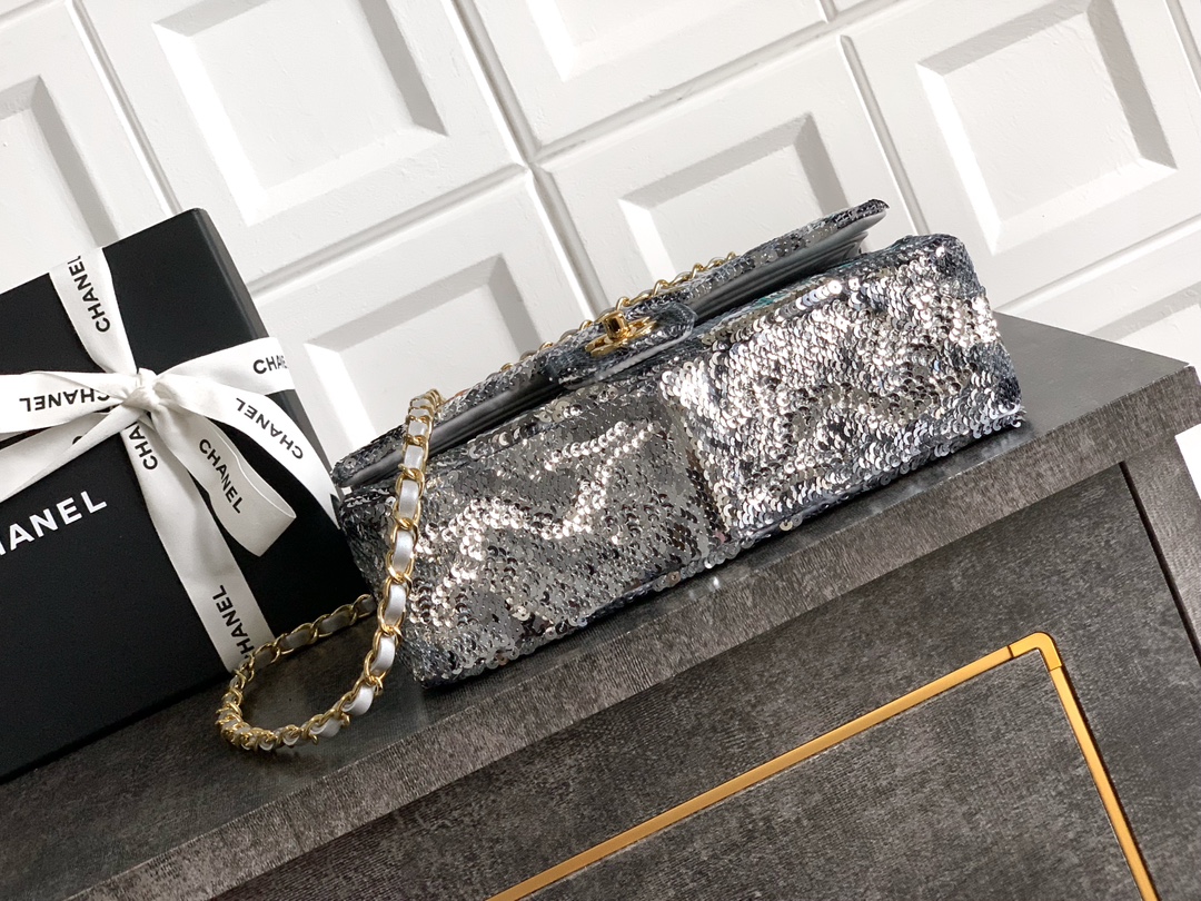 Bagsaaa Ch**el Classic 11.12 Handbag A01112 Silver & Multicolour - 25.5cm