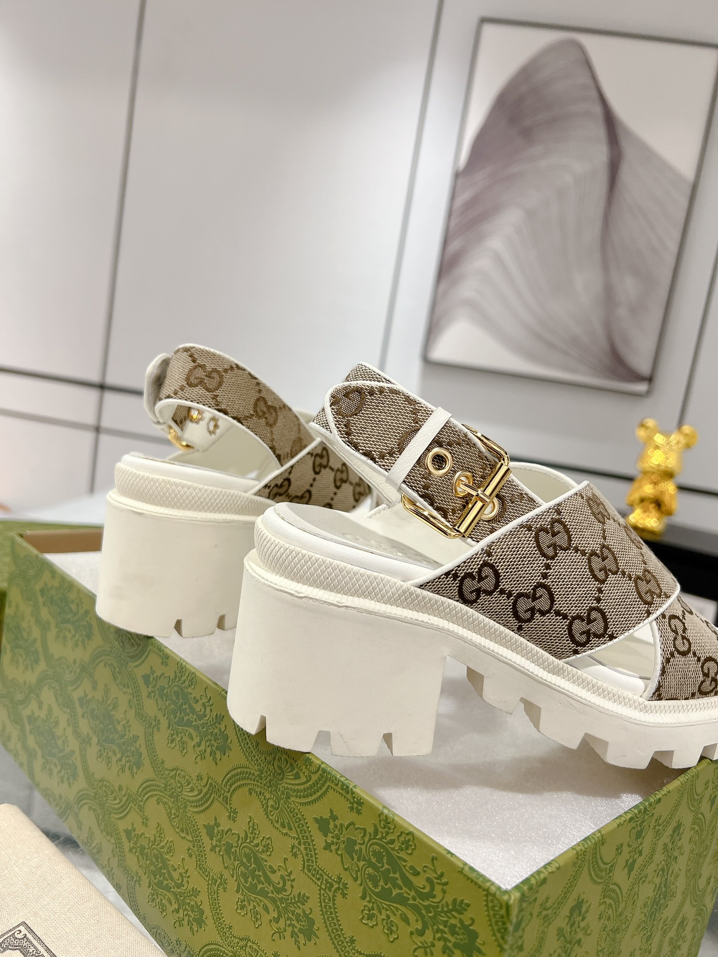 Bagsaaa Gvc*1 Crossover-Strap GG-Svp*me Canvas Platform Sandals