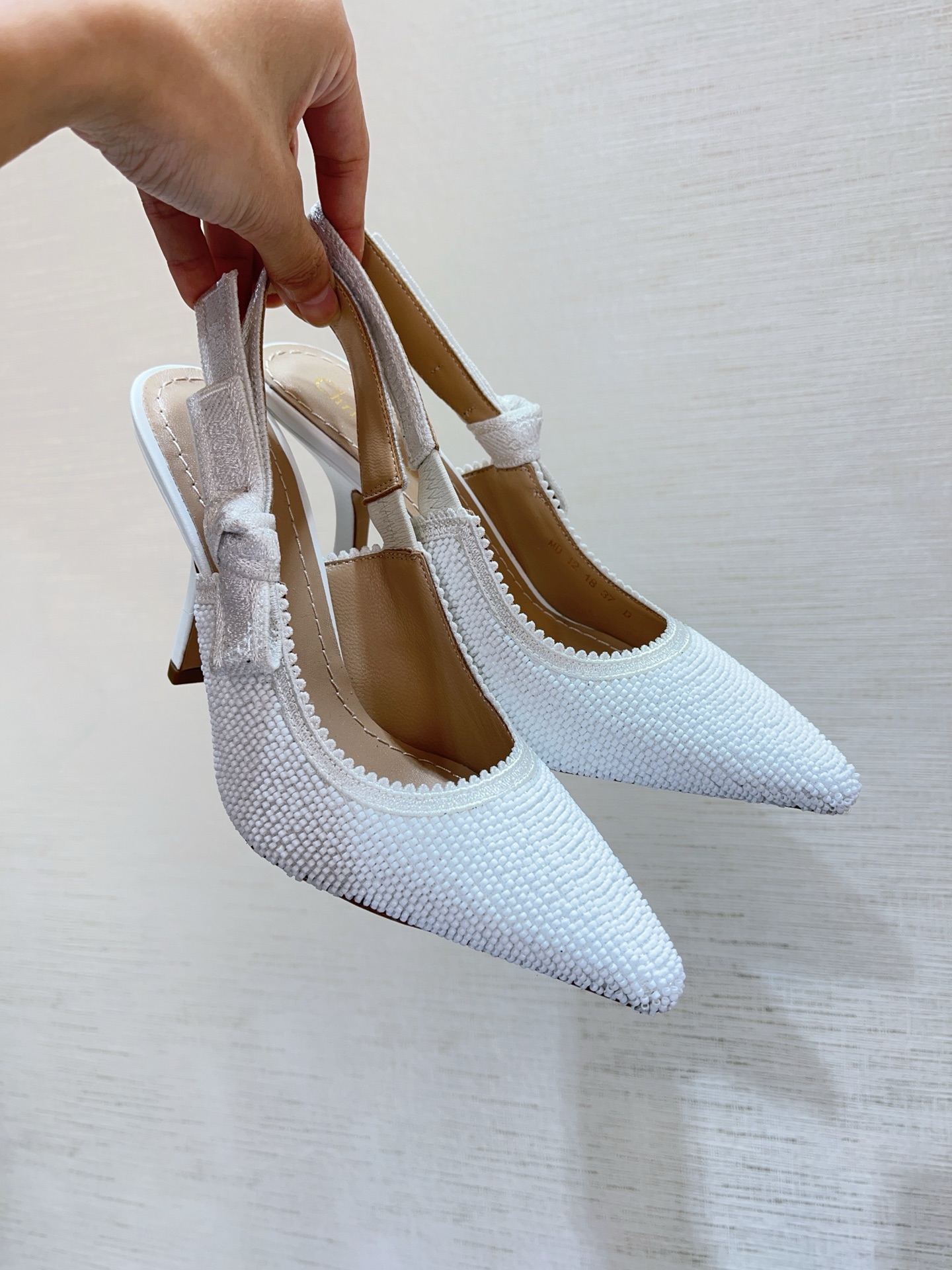 Bagsaaa J'AD10r Slingback Pump White Embroidered Cotton and Microbeads