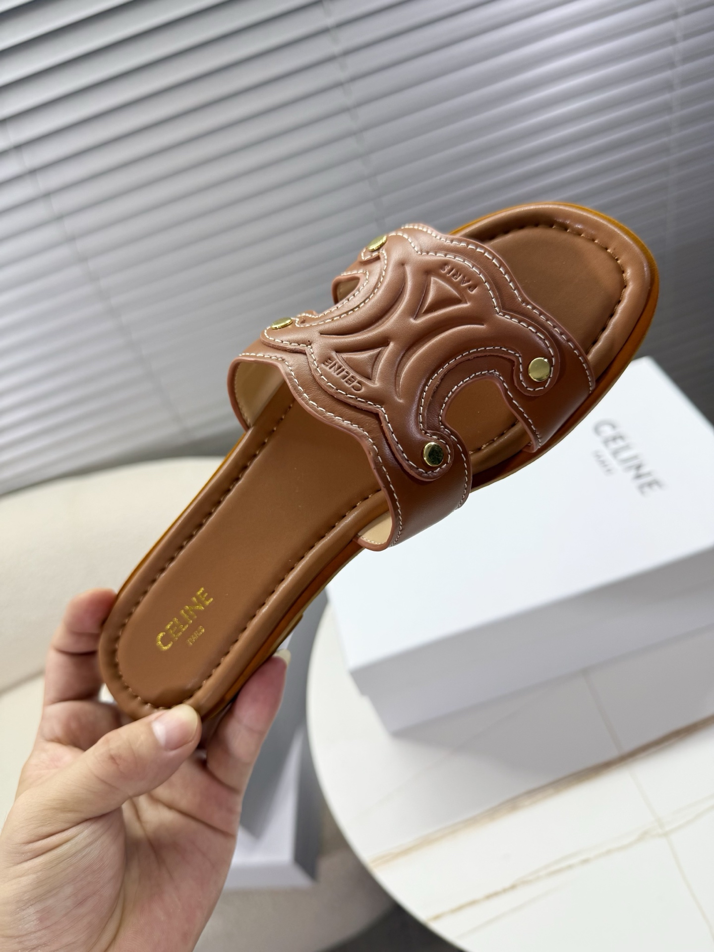 Bagsaaa Ce1i*e Marina Mule In Calfskin Brown