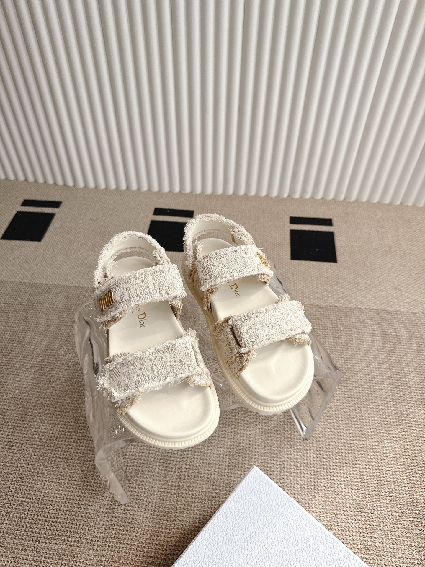 Bagsaaa D10ract Sandal Fringed Cotton Embroidered with Natural D10r Oblique Motif