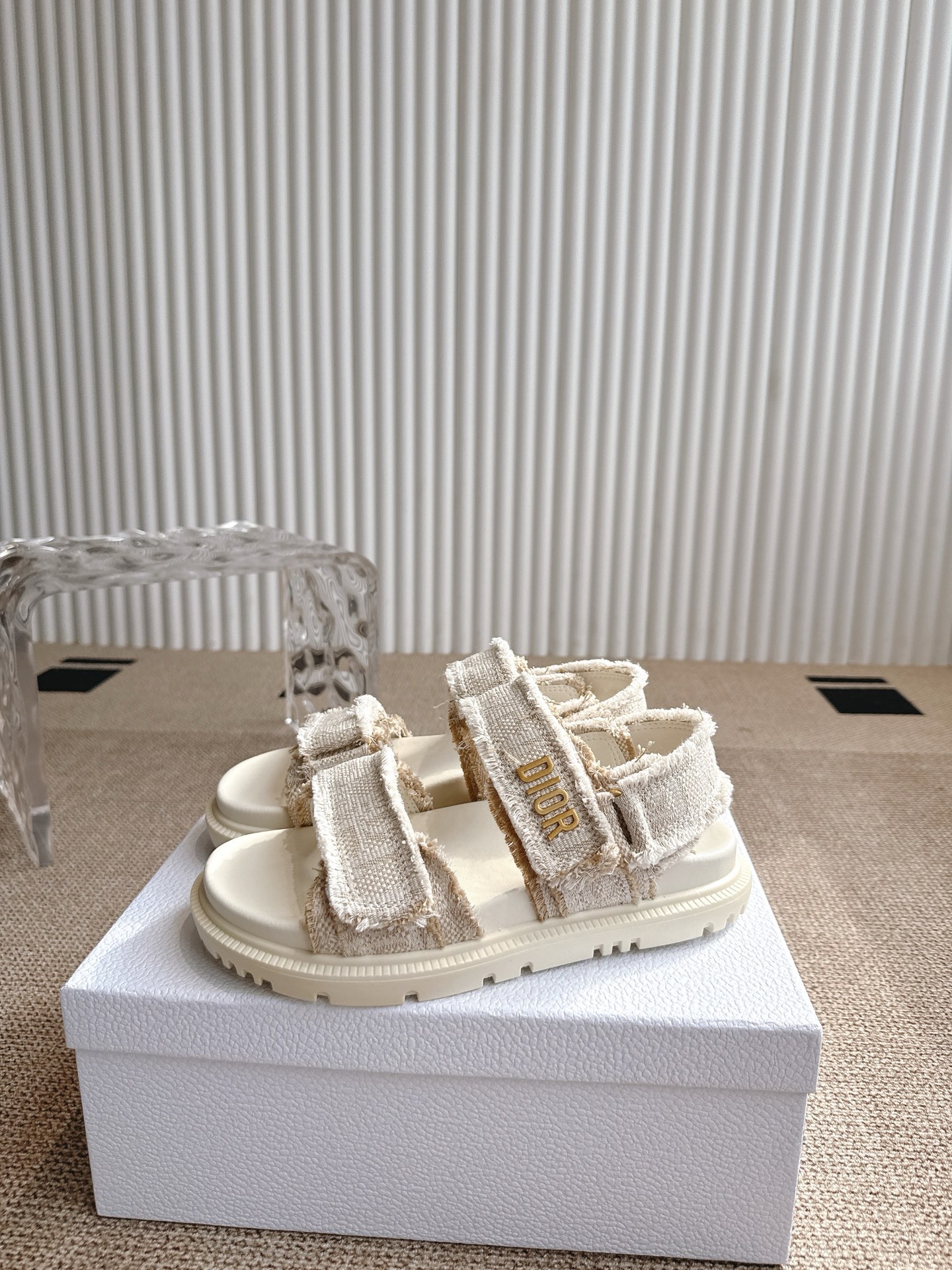 Bagsaaa D10ract Sandal Fringed Cotton Embroidered with Natural D10r Oblique Motif