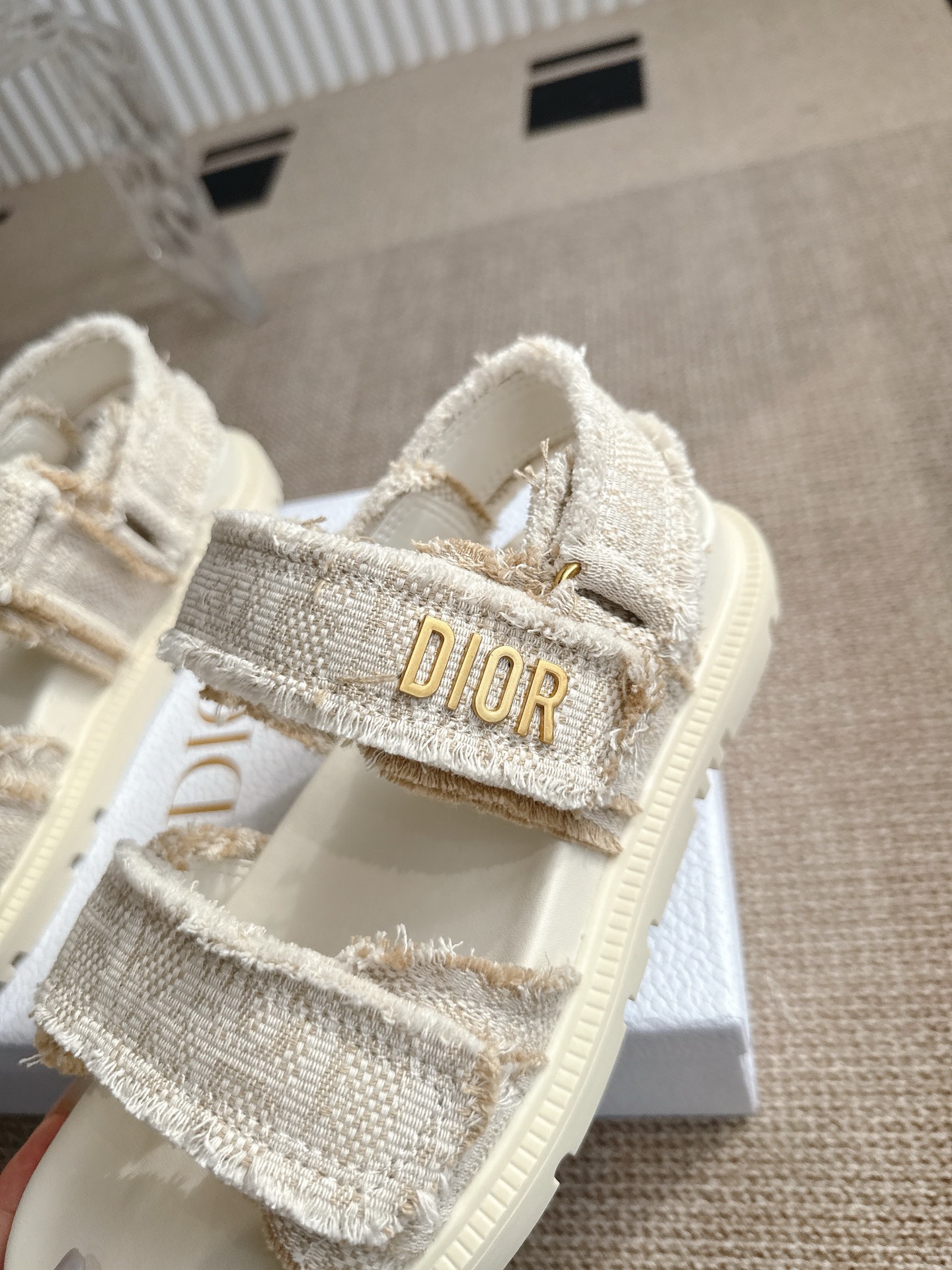 Bagsaaa D10ract Sandal Fringed Cotton Embroidered with Natural D10r Oblique Motif