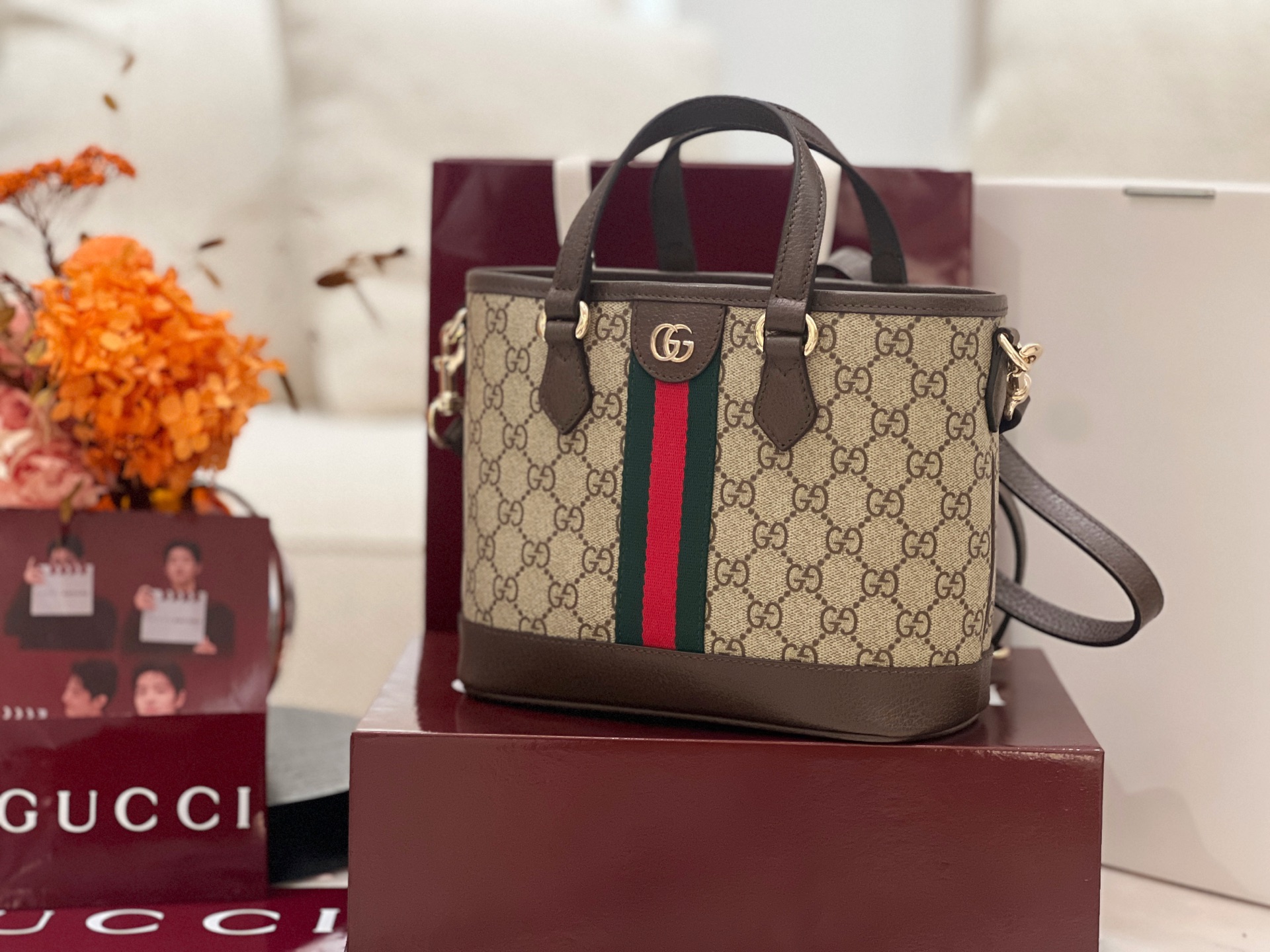 Bagsaaa Gvc*1 Ophidia small tote bag 836848 beige & brown - 22.5cm