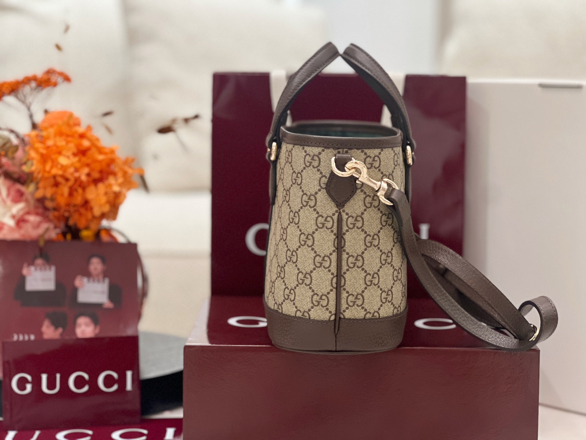 Bagsaaa Gvc*1 Ophidia small tote bag 836848 beige & brown - 22.5cm