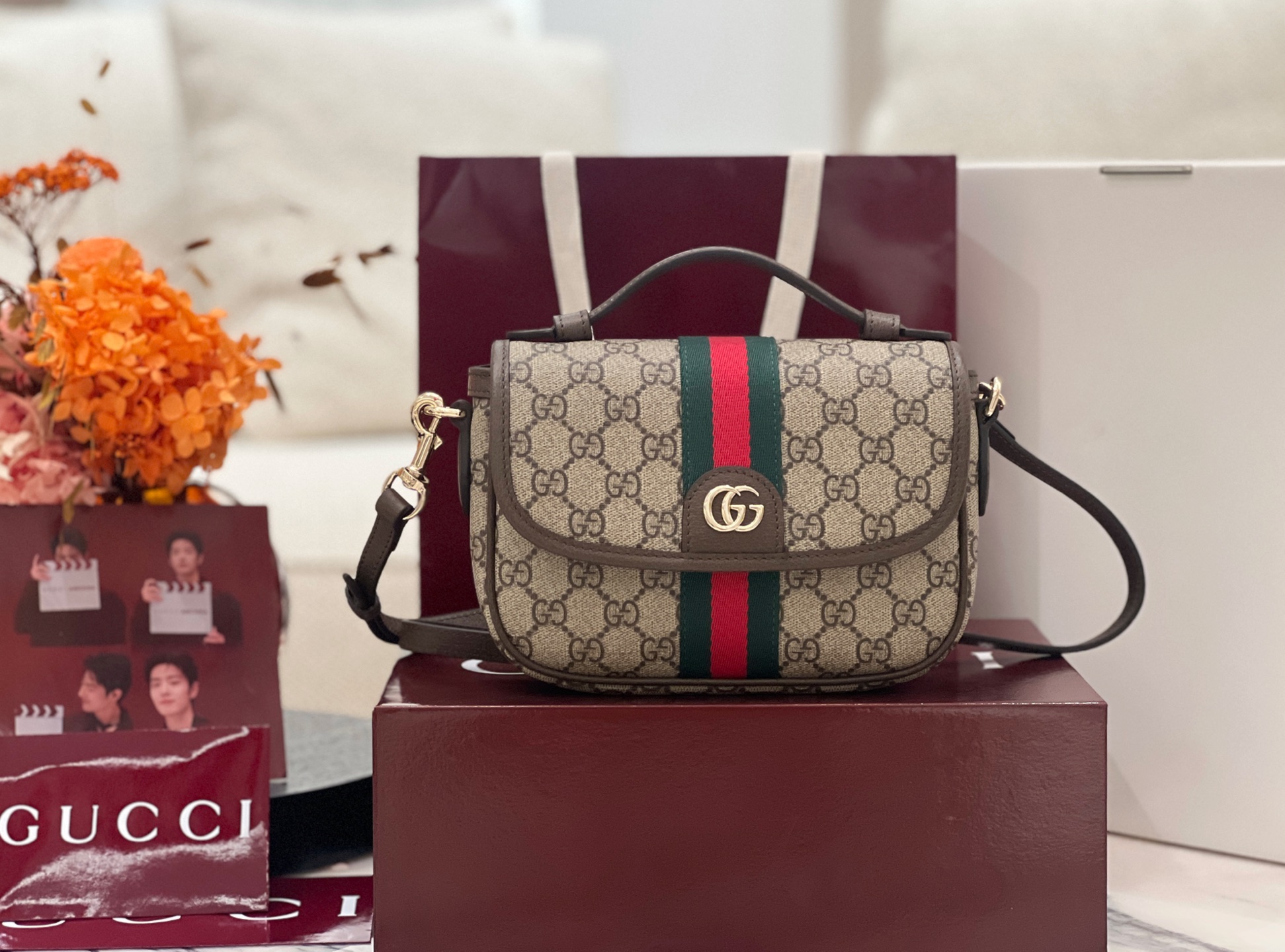 Bagsaaa Gvc*1 Ophidia small top handle bag 836843 beige & brown - 20cm