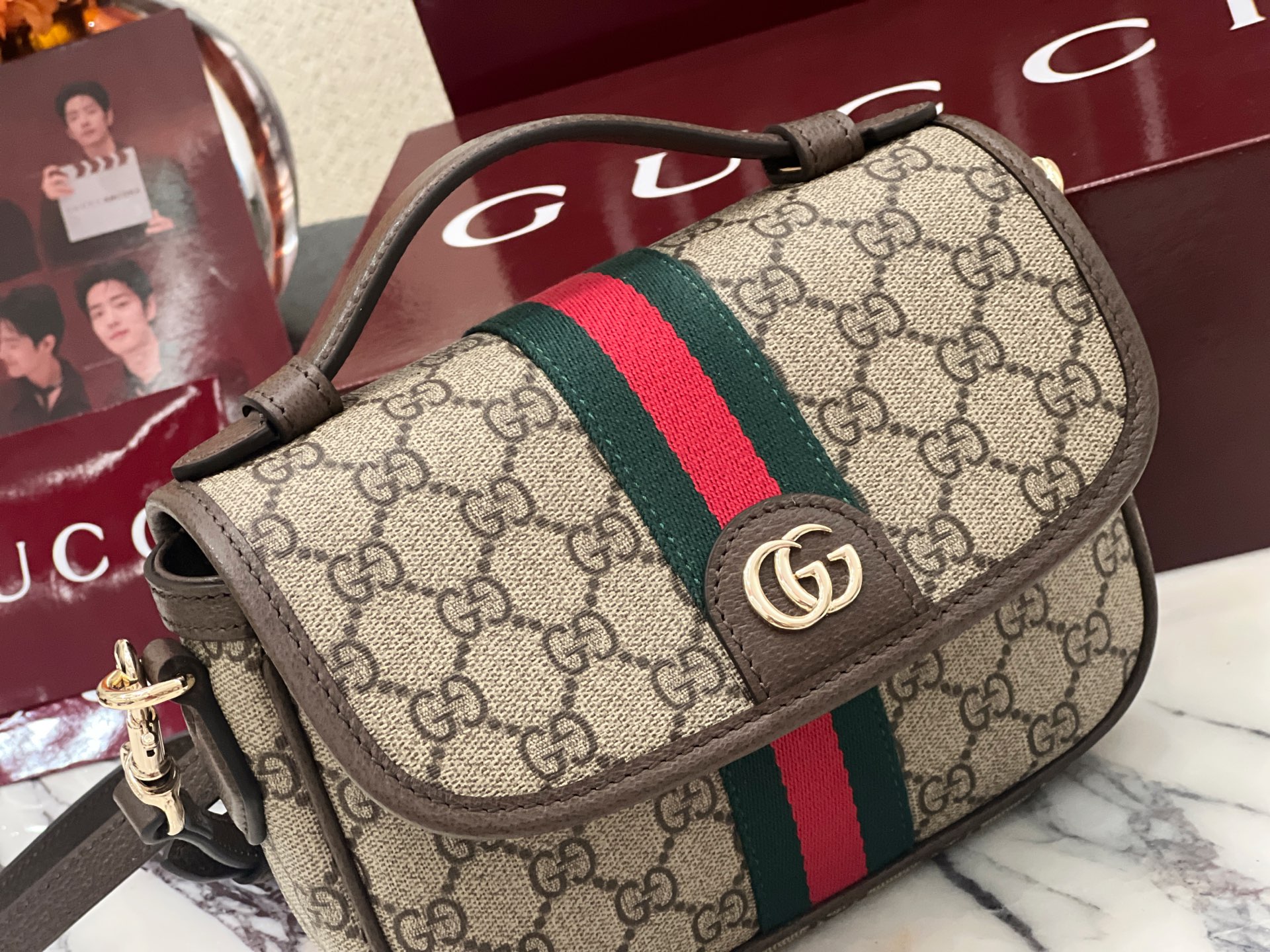 Bagsaaa Gvc*1 Ophidia small top handle bag 836843 beige & brown - 20cm