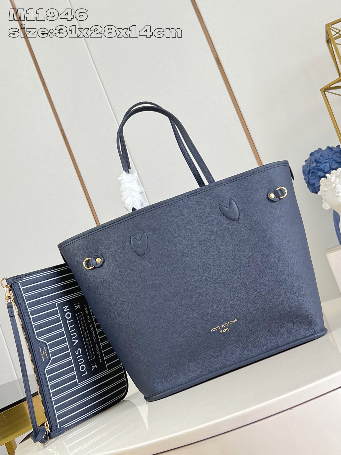 Bagsaaa LV M14994 Neverfull Inside Out MM Bag Navy Blue - 31cm