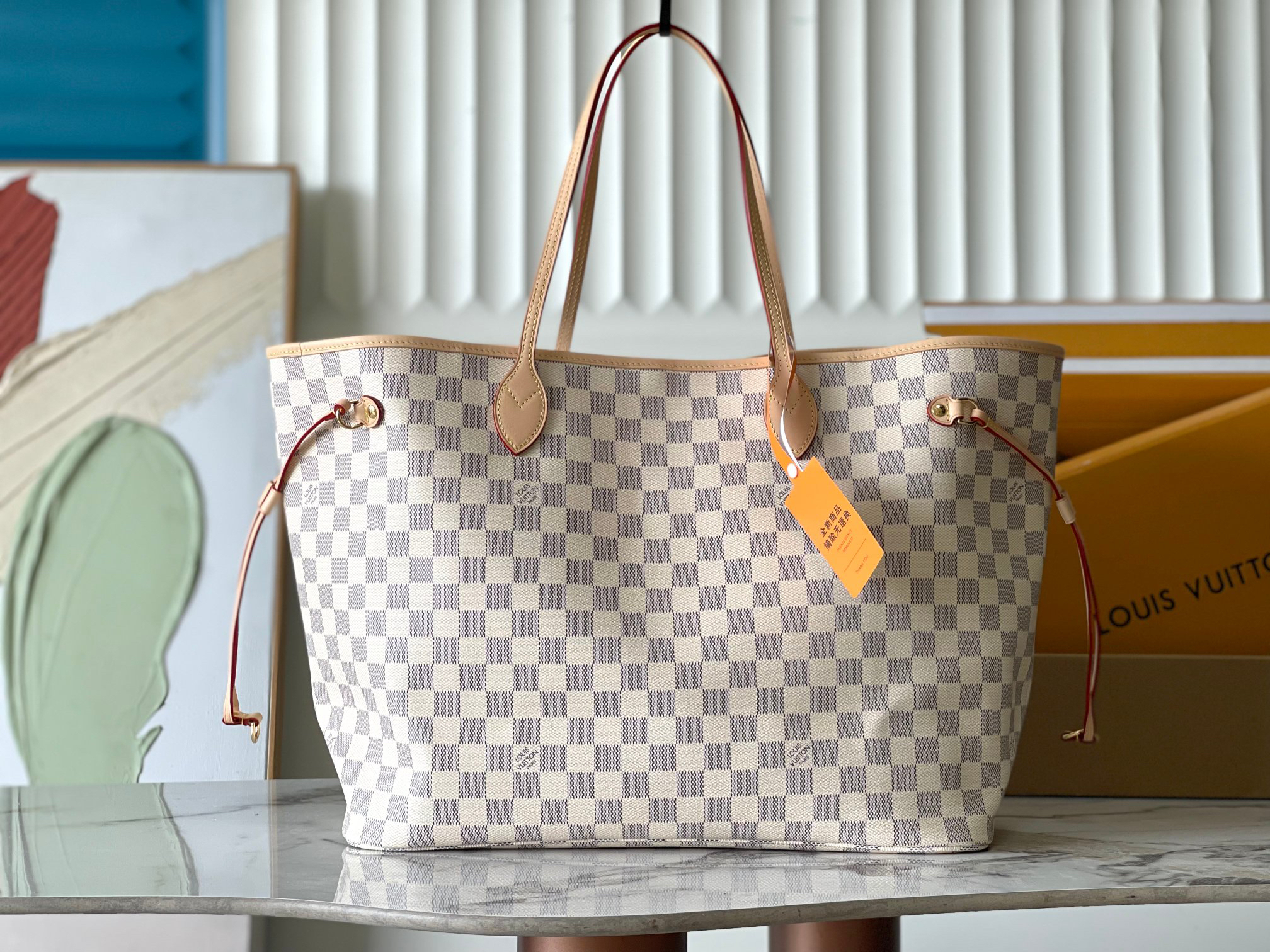 Bagsaaa LV N40602 Neverfull GM Tote Bag Damier Azur & Beige - 39cm