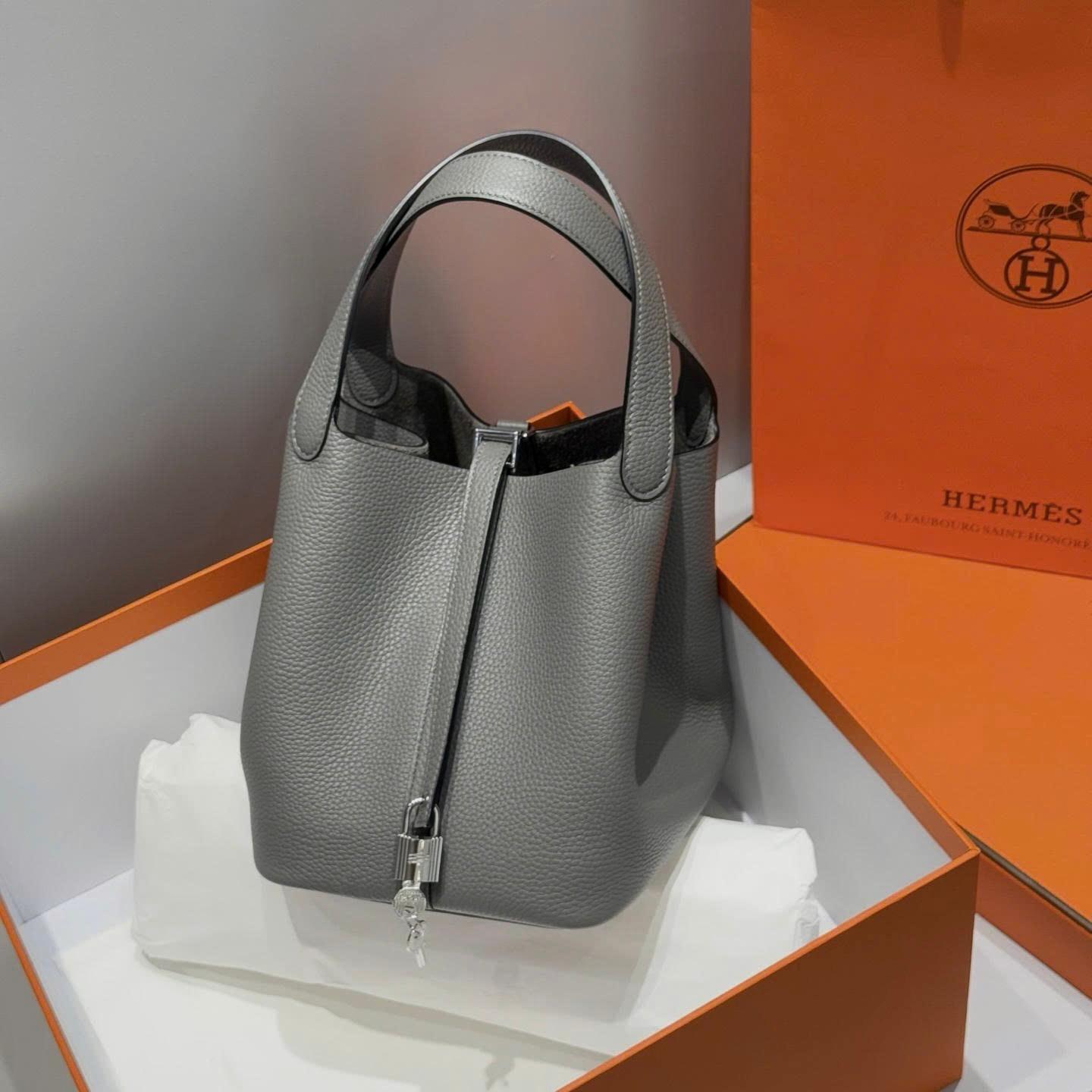 Bagsaaa H**me5 Picotin Togo Gray & Silver - 22cm