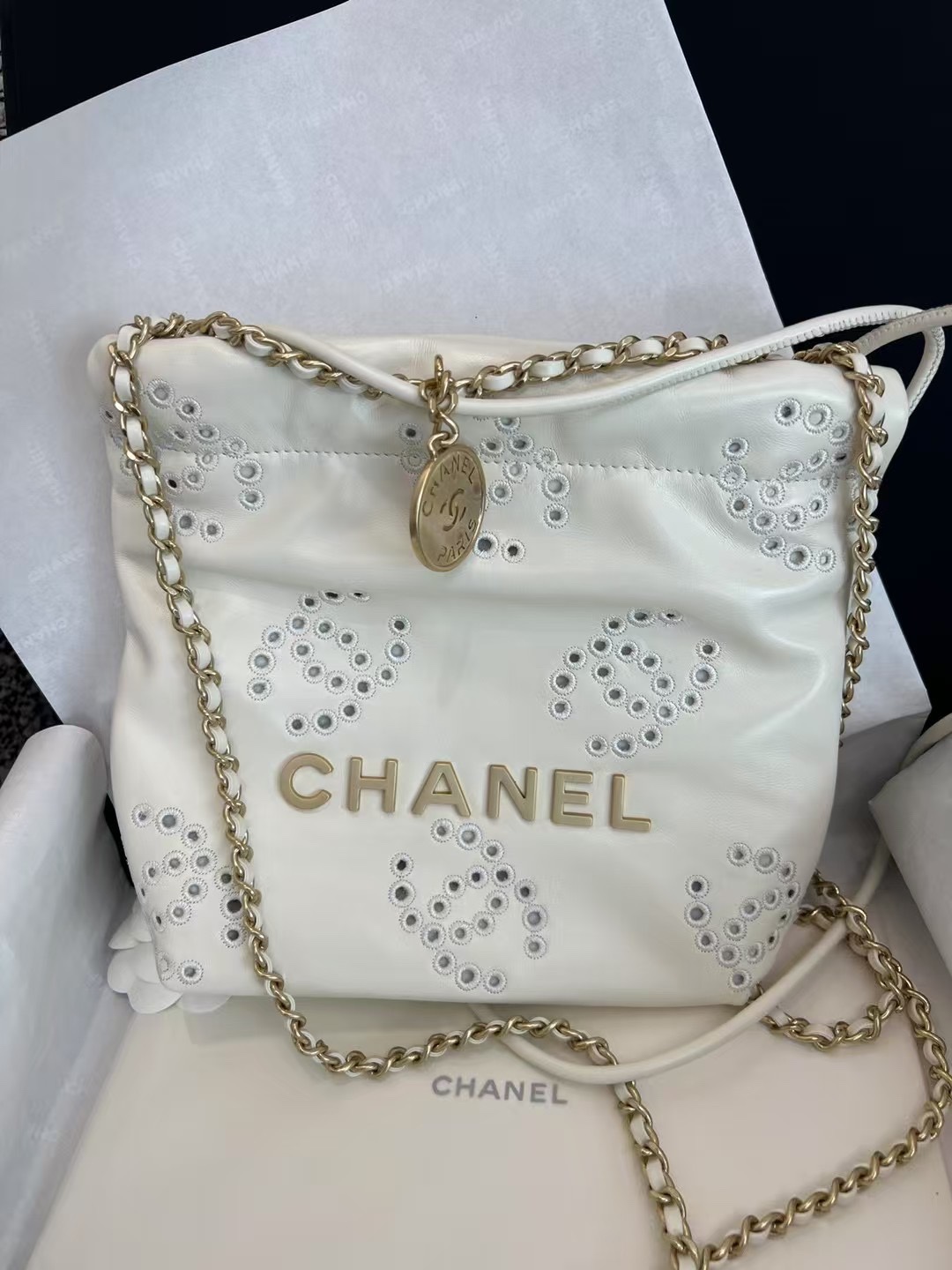 Bagsaaa Ch**el 22 Mini Handbag White AS3980 - 20 × 19 × 6 cm