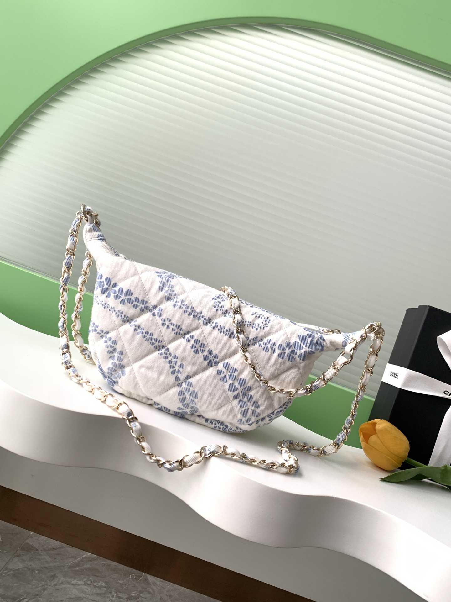 Bagsaaa Ch**el Large Hobo Bag AS5431 White & Blue - 29cm