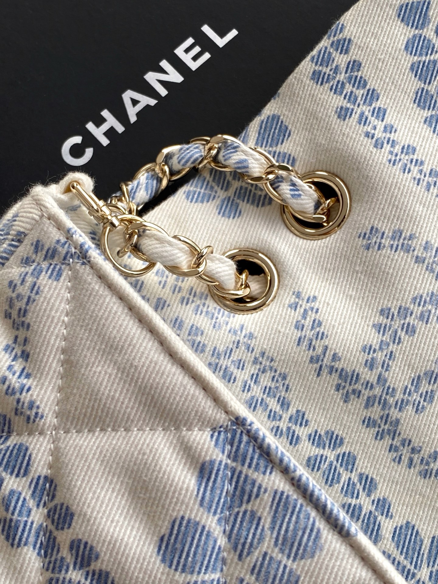 Bagsaaa Ch**el Flap Bag Printed Denim AS5454 White & Blue - 24cm