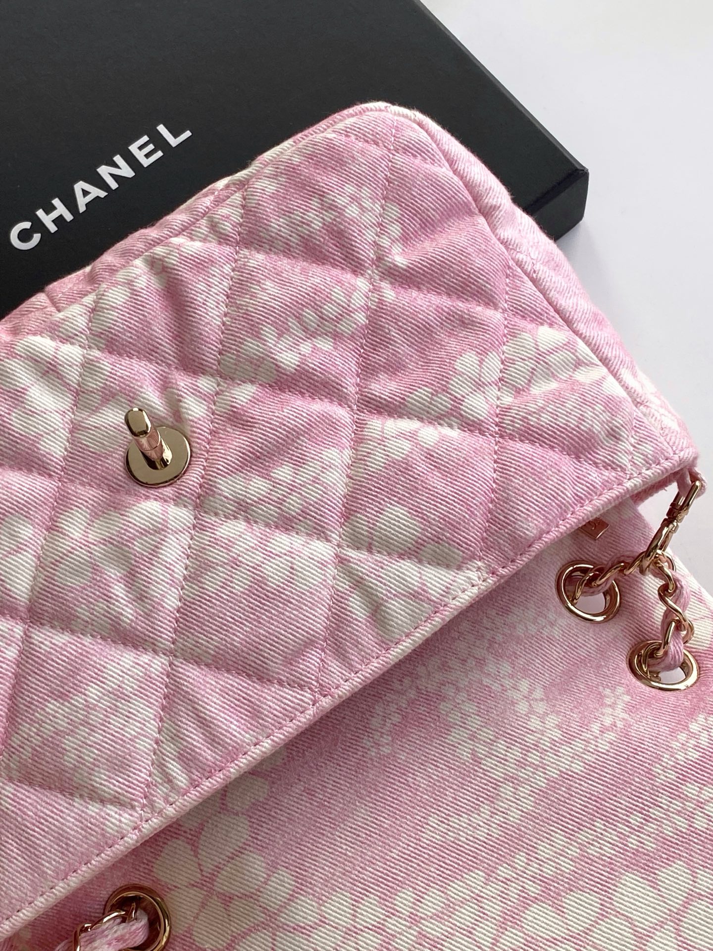 Bagsaaa Ch**el Flap Bag Printed Denim AS5454 Pink - 24cm