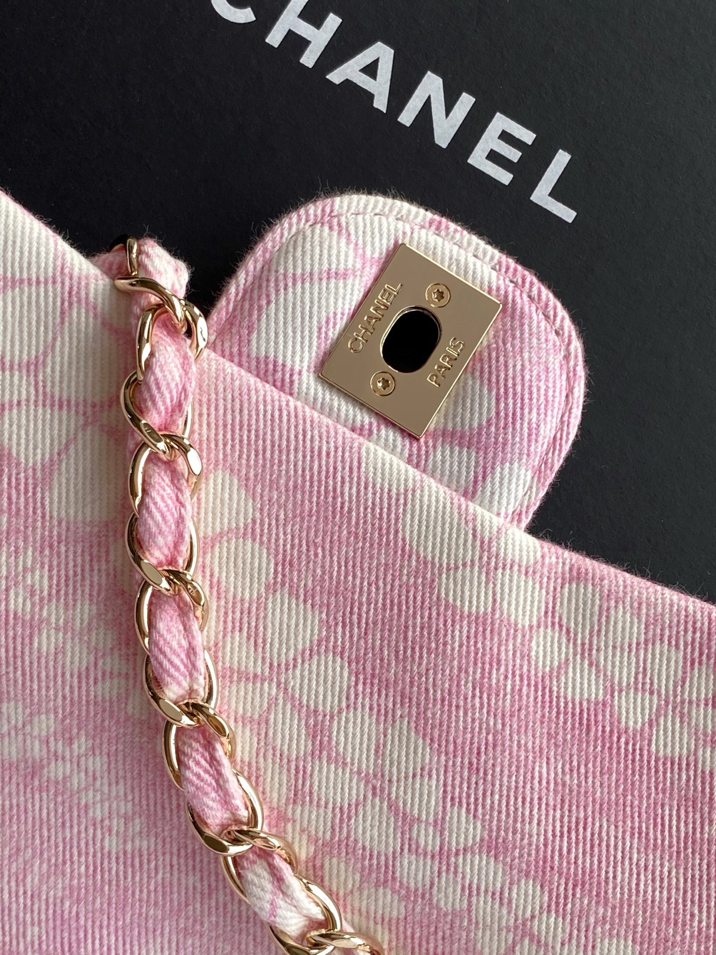 Bagsaaa Ch**el Flap Bag Printed Denim AS5454 Pink - 24cm