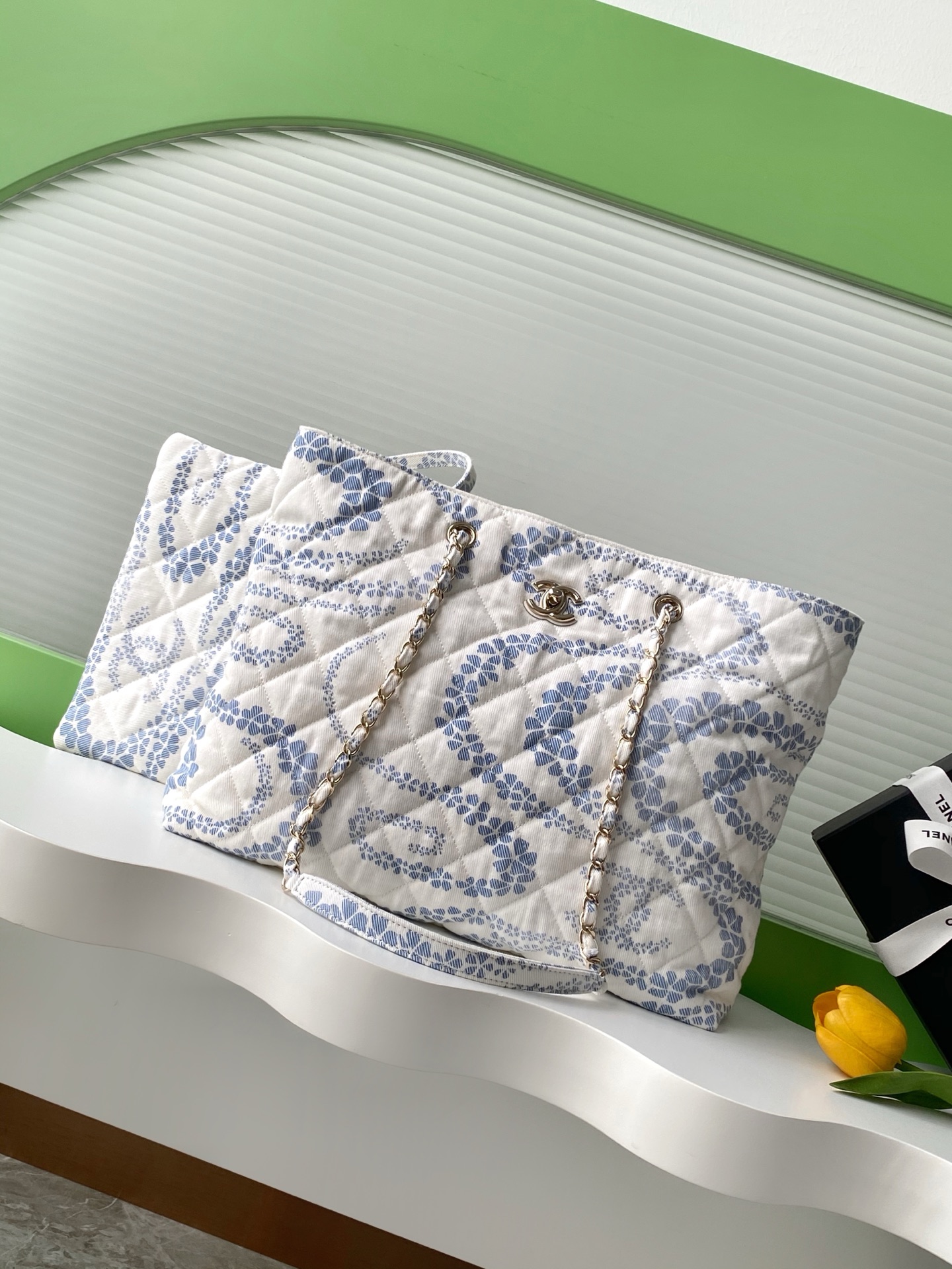 Bagsaaa Ch**el Shopping Bag AS5429 White & Blue - 37cm