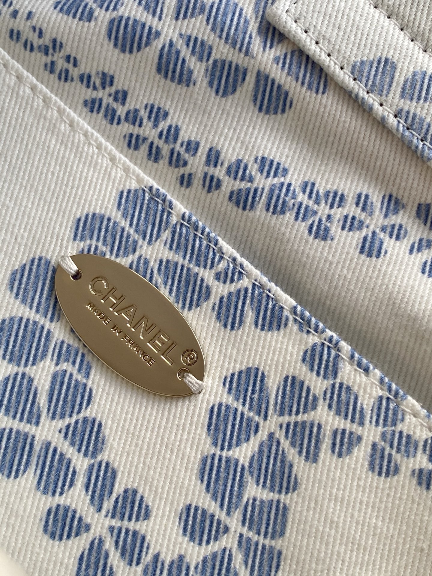 Bagsaaa Ch**el Shopping Bag AS5429 White & Blue - 37cm