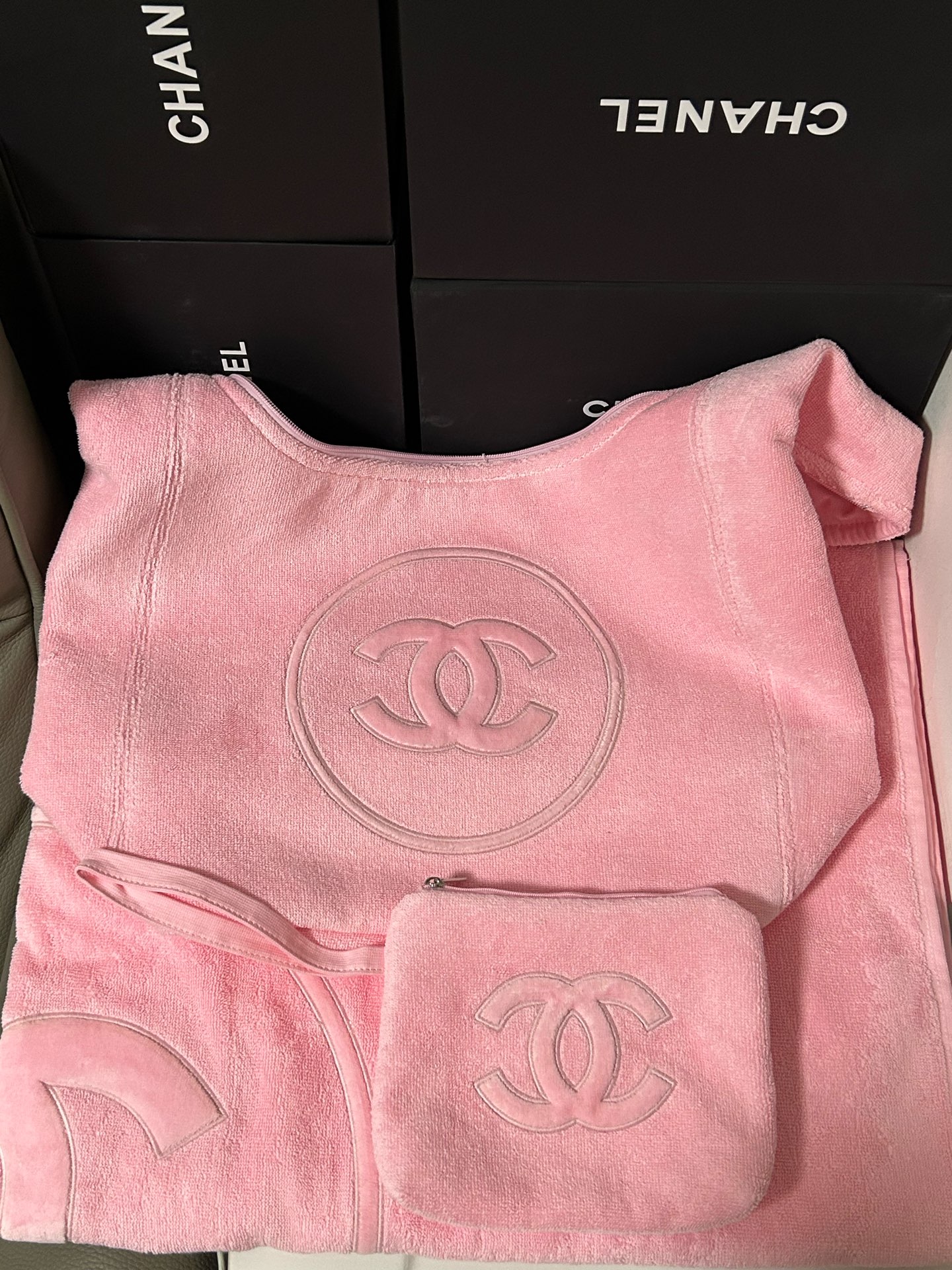Bagsaaa Ch**el Beachwear Set Pink Cotton AAA938