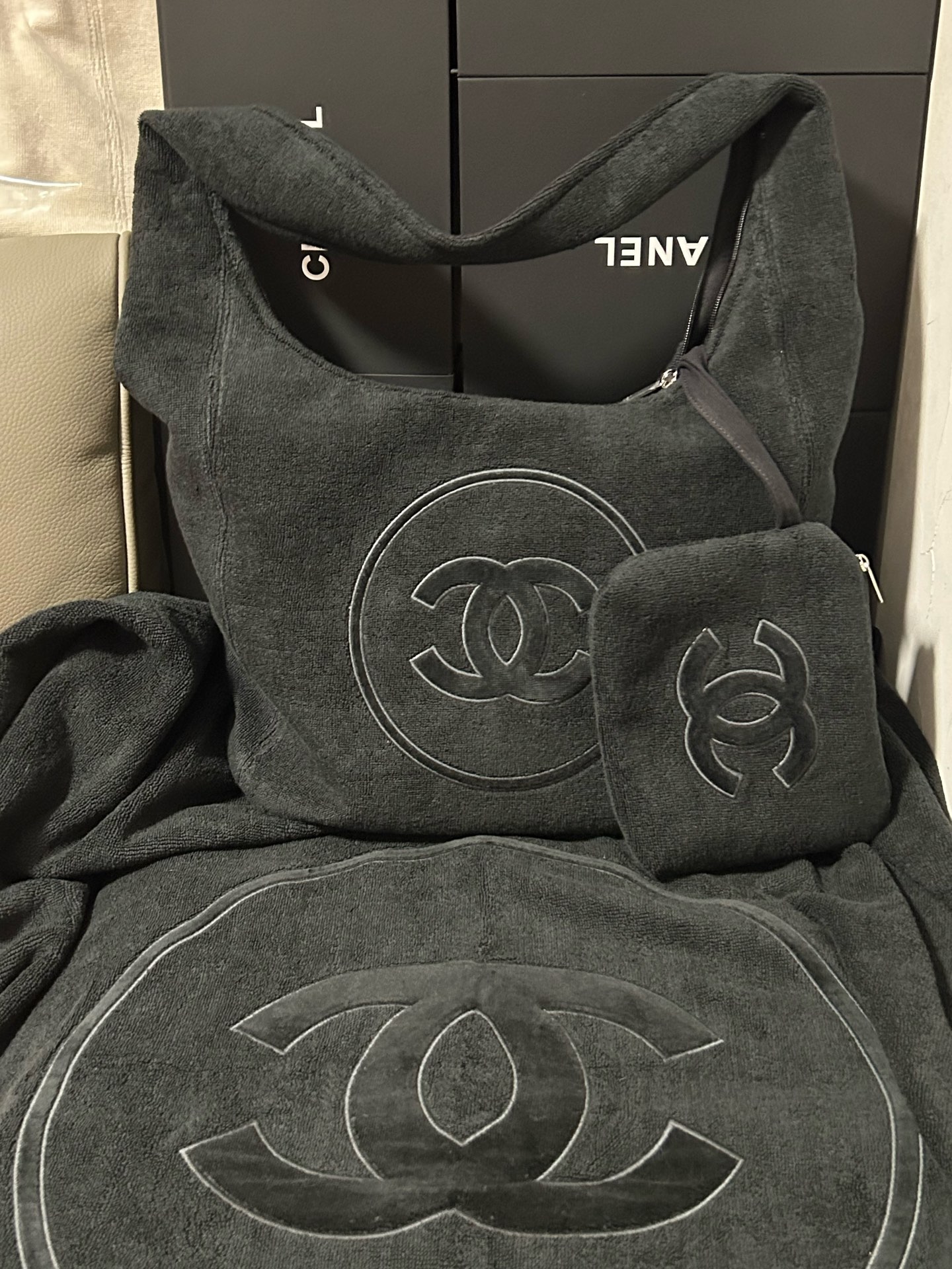 Bagsaaa Ch**el Beachwear Set Black Cotton AAA938