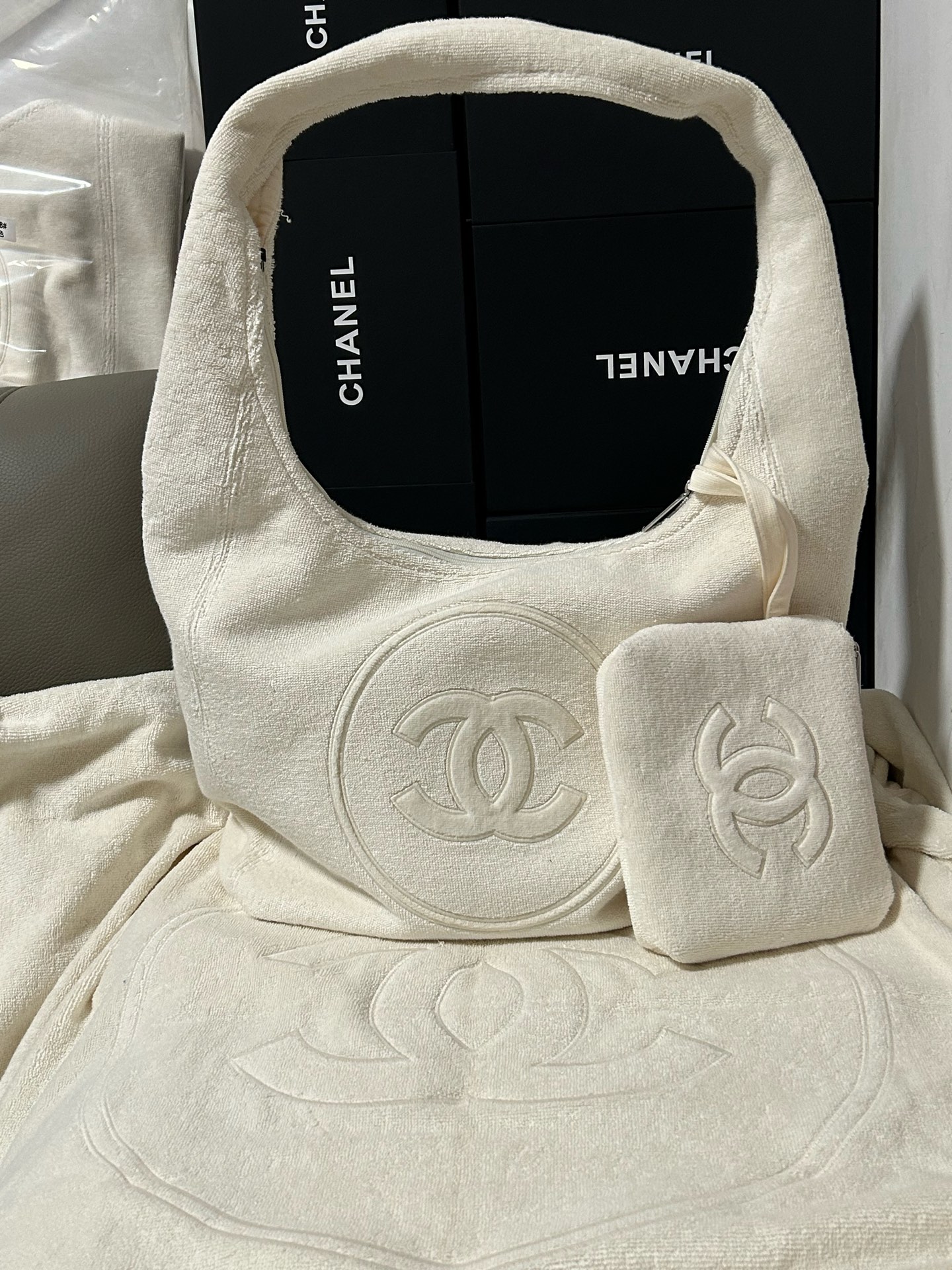 Bagsaaa Ch**el Beachwear Set Ivory Cotton AAA938