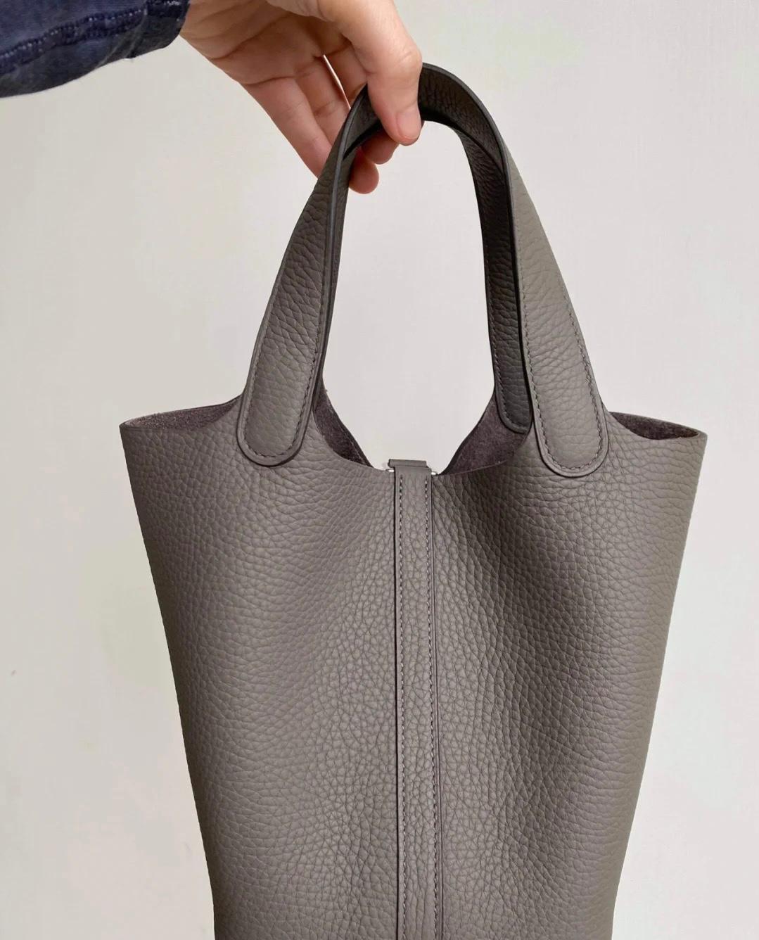 Bagsaaa H**me5 Picotin Togo Gray & Silver - 22cm