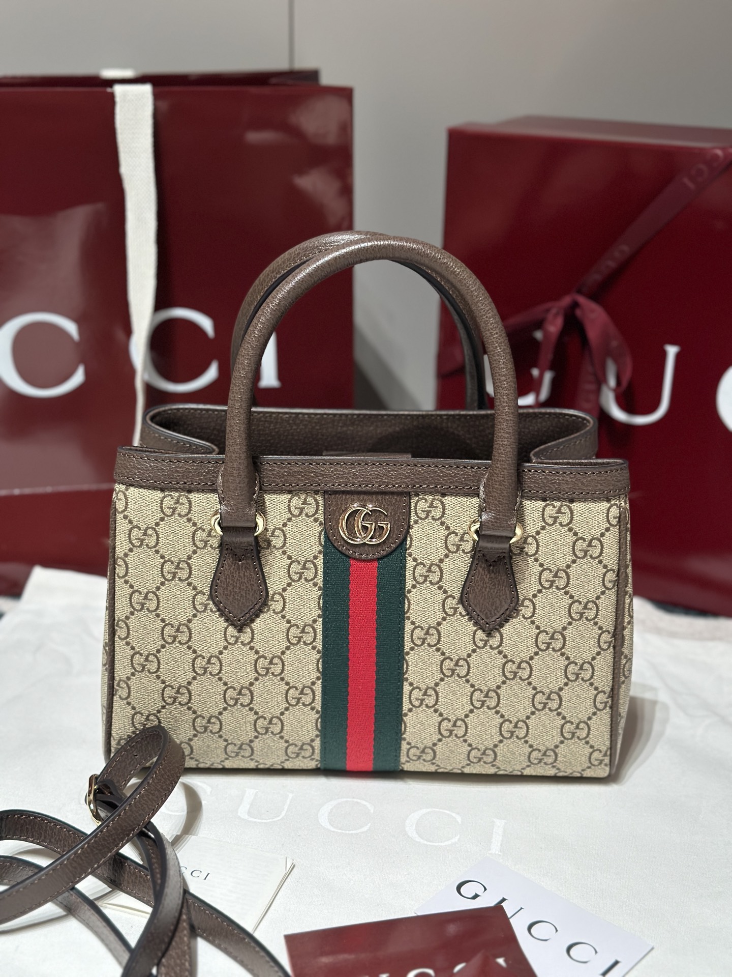 Bagsaaa Gvc*1 Ophidia small tote bag 836840 beige & brown - 25.5cm