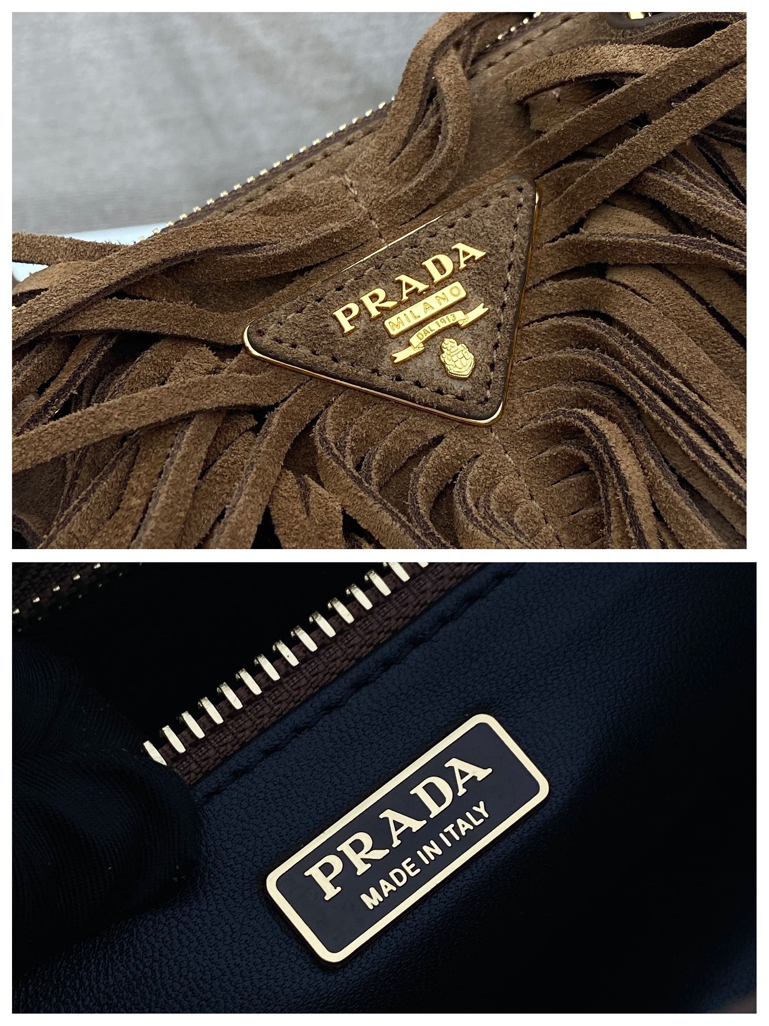 Bagsaaa Pra*a Pra*a Galleria medium suede bag with fringe brown - 30cm