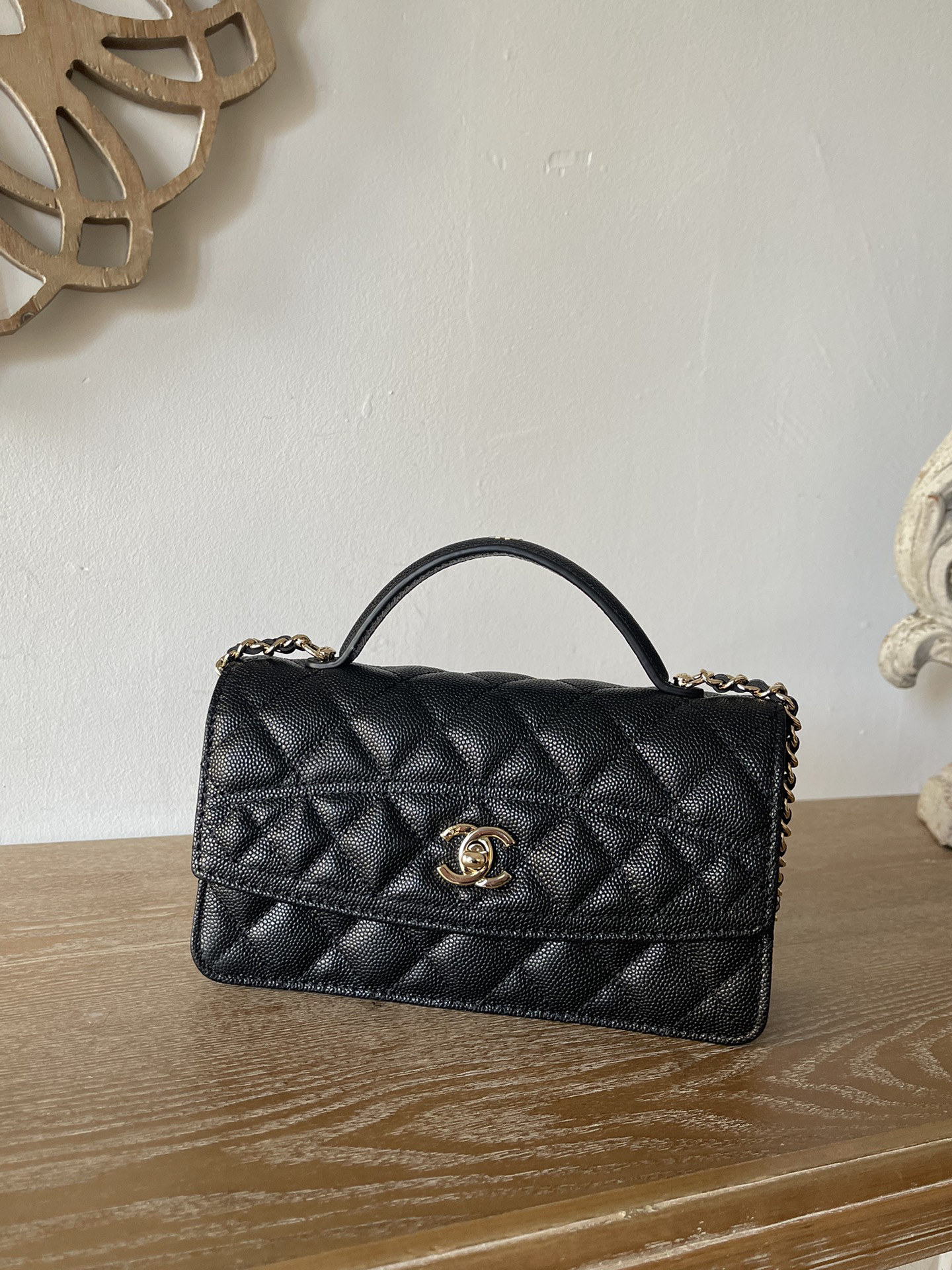Bagsaaa Ch**el Clutch With Chain AP4402 Black - 18.5cm