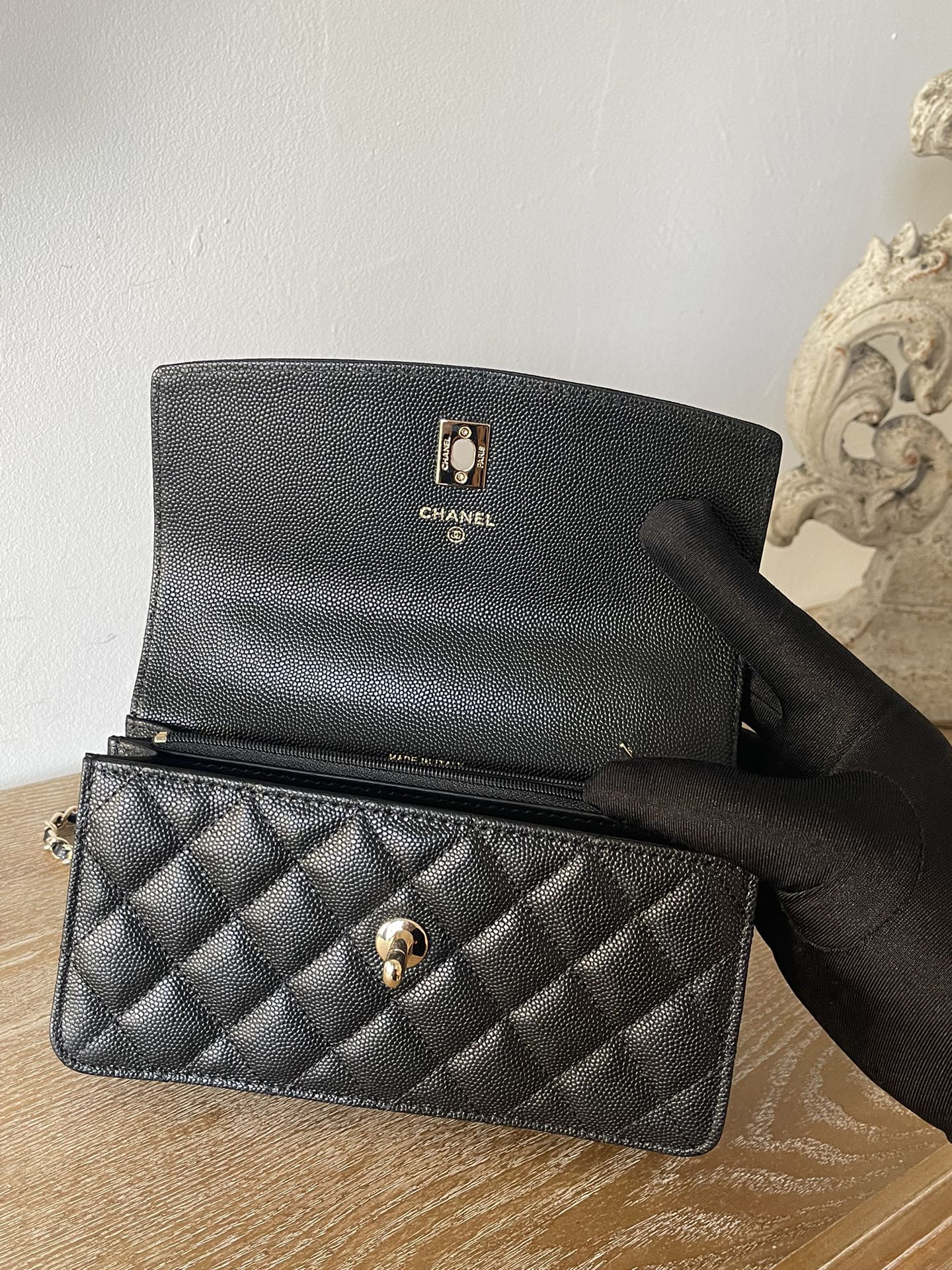 Bagsaaa Ch**el Clutch With Chain AP4402 Black - 18.5cm
