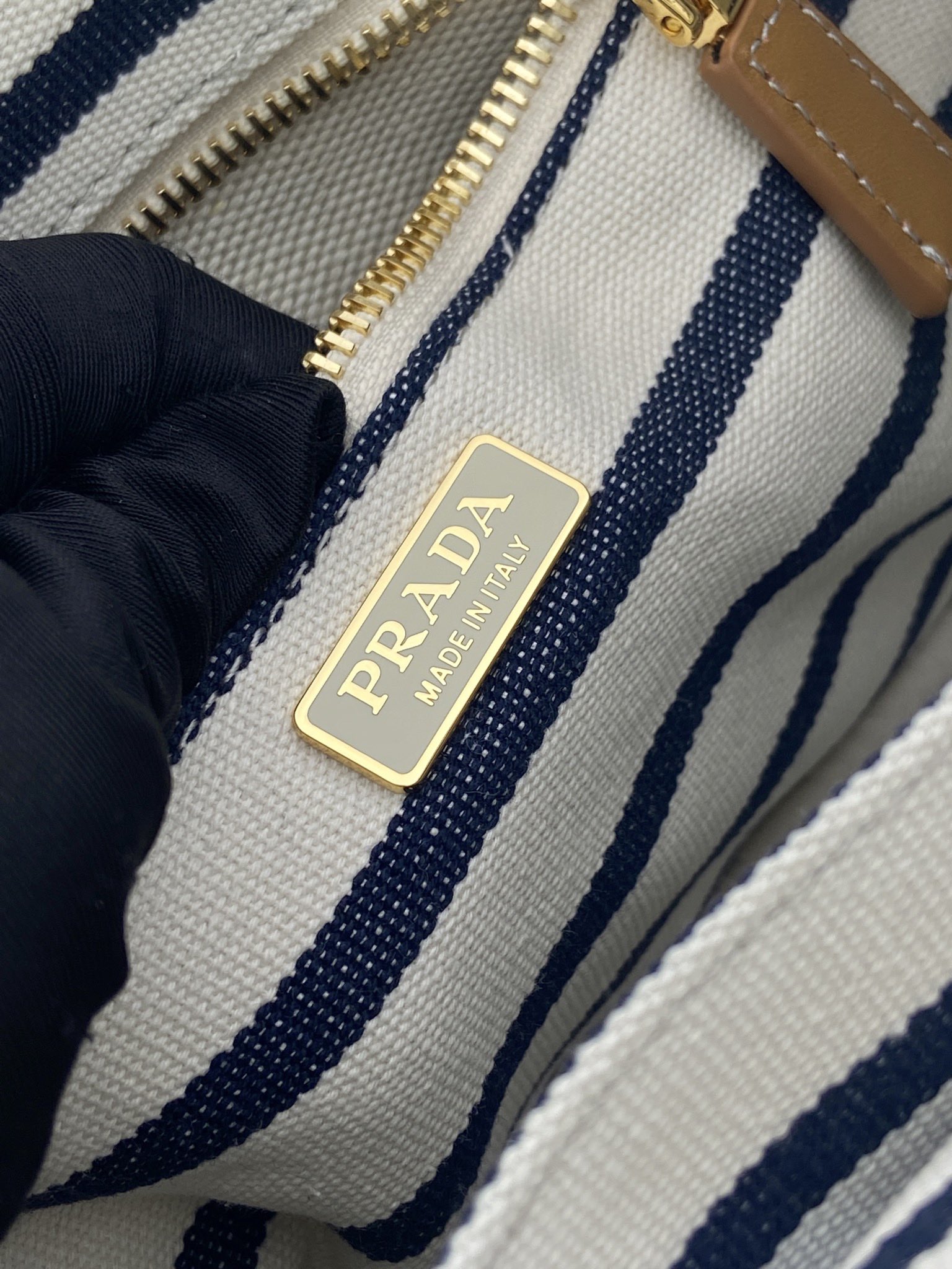 Bagsaaa Jardinière striped cotton canvas mini-bag 1BA038 ivory & navy - 22cm