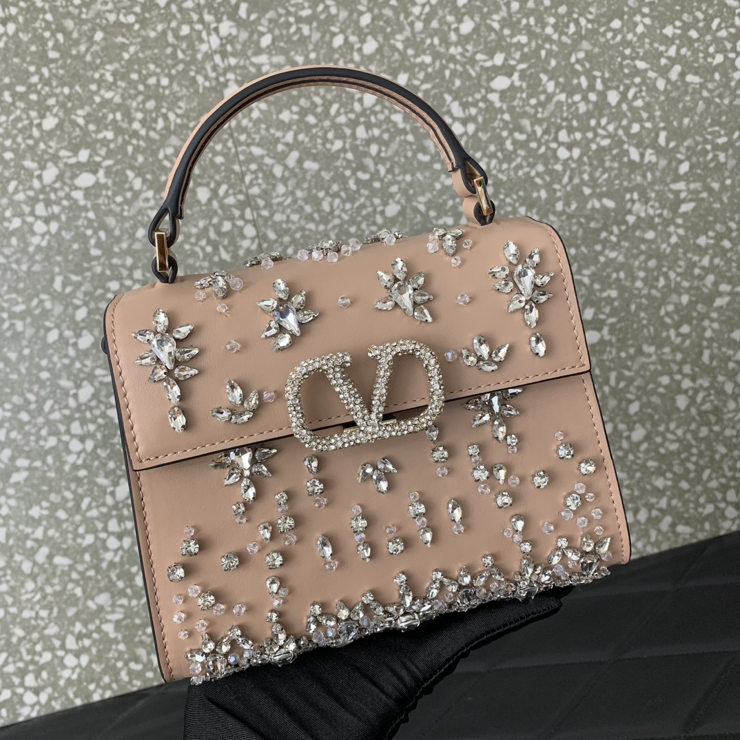 Bagsaaa Va1e*ntin0 Garavani Vsling Mini Embroidered Handbag Rose Cannelle - 19cm