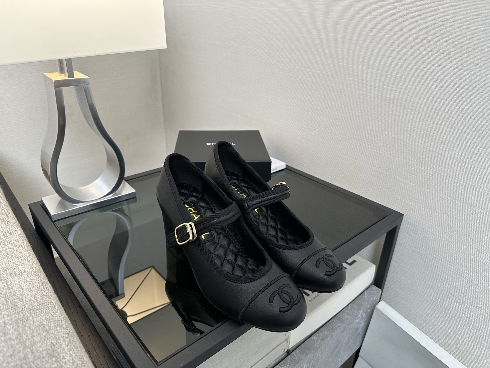 Bagsaaa Ch**el Mary Janes G46457 Black Lambskin - 7cm