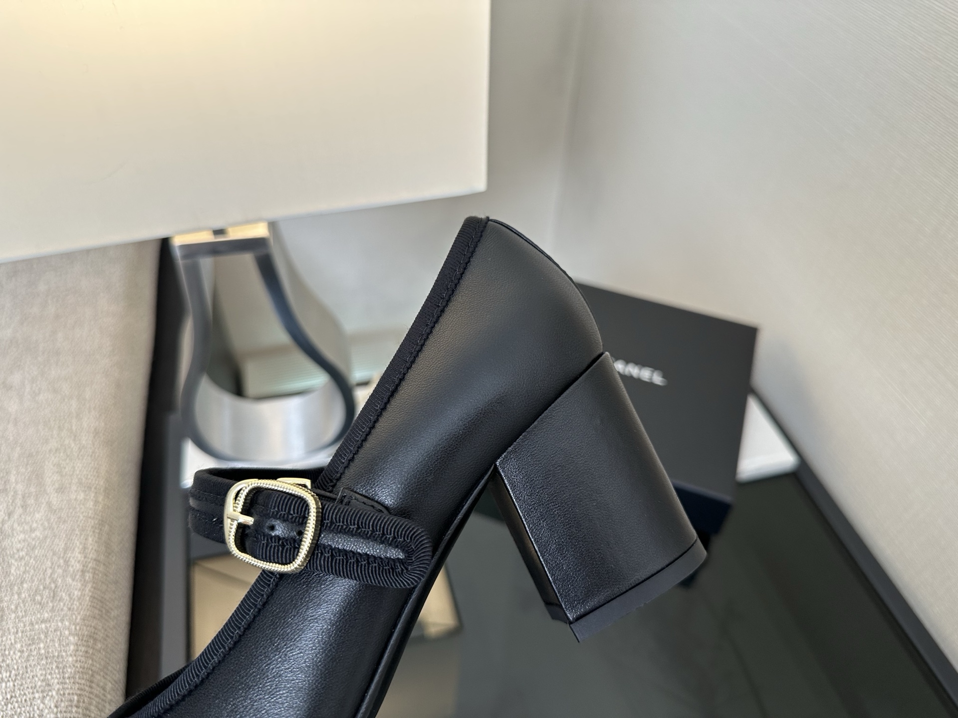 Bagsaaa Ch**el Mary Janes G46457 Black Lambskin - 7cm