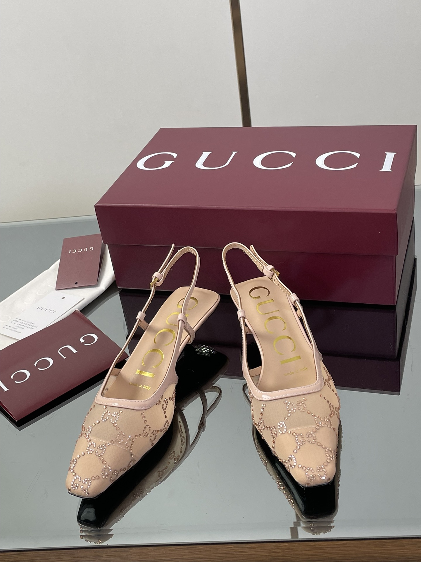 Bagsaaa Gvc*1 Women's GG crystal slingback pump 674668 beige