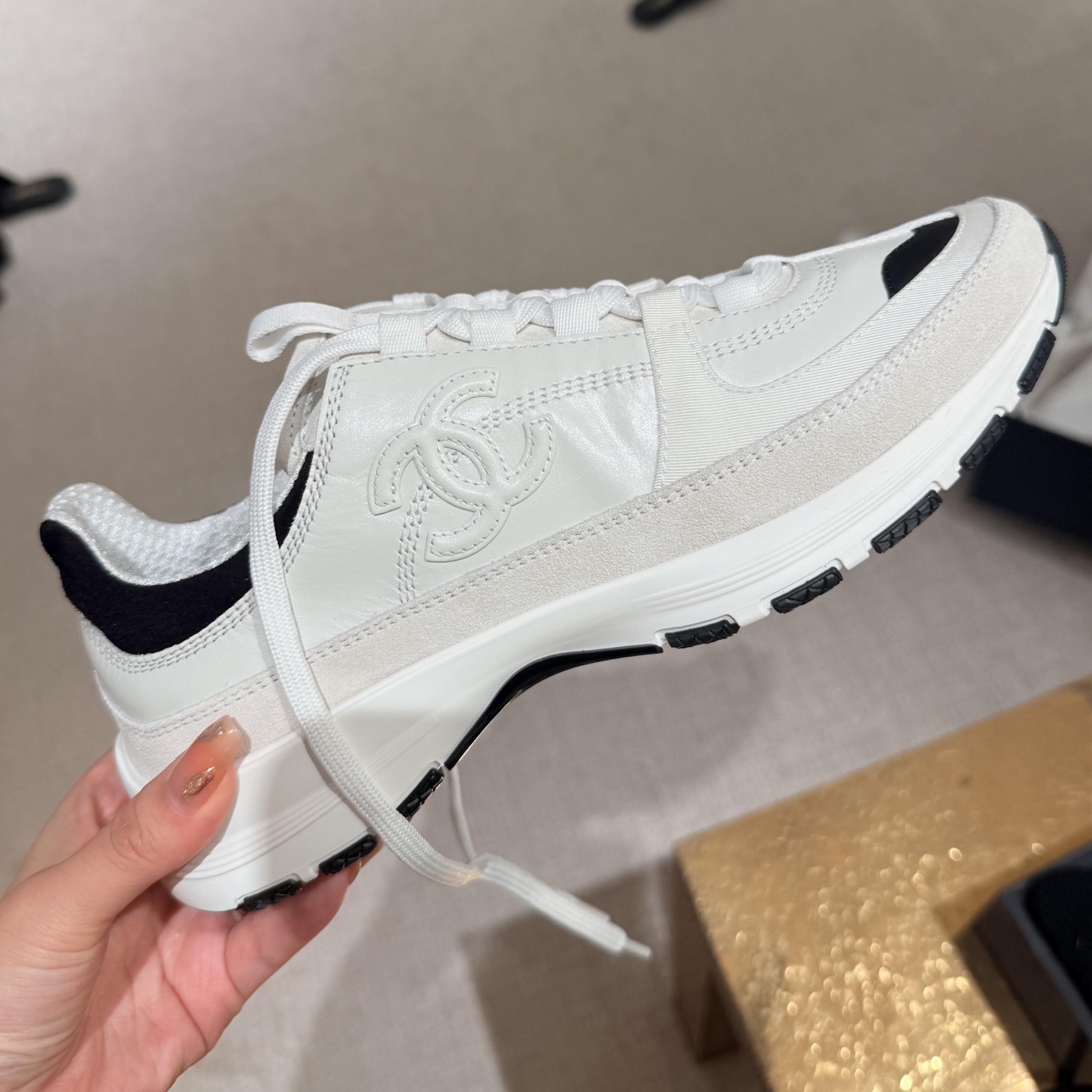 Bagsaaa Ch**el Sneakers G46609 White & Black Calfskin & Suede