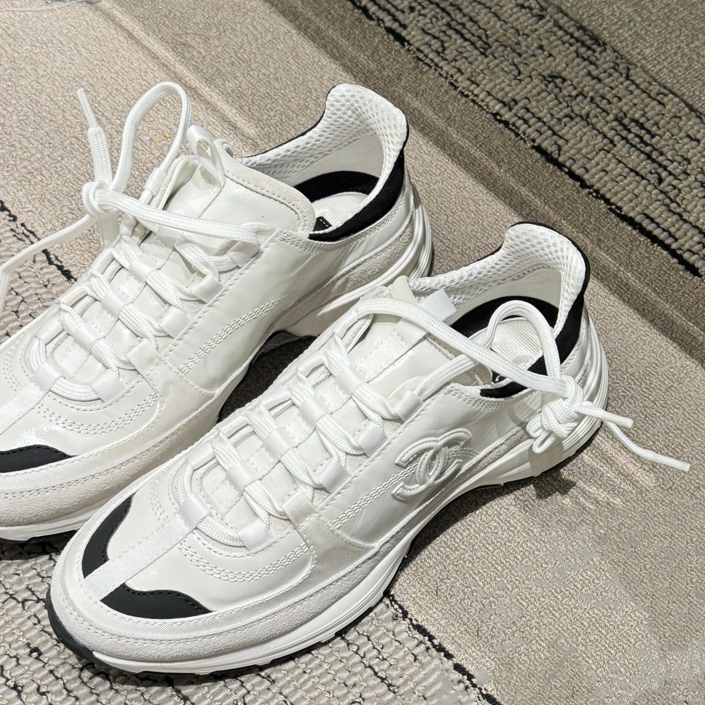Bagsaaa Ch**el Sneakers G46609 White & Black Calfskin & Suede
