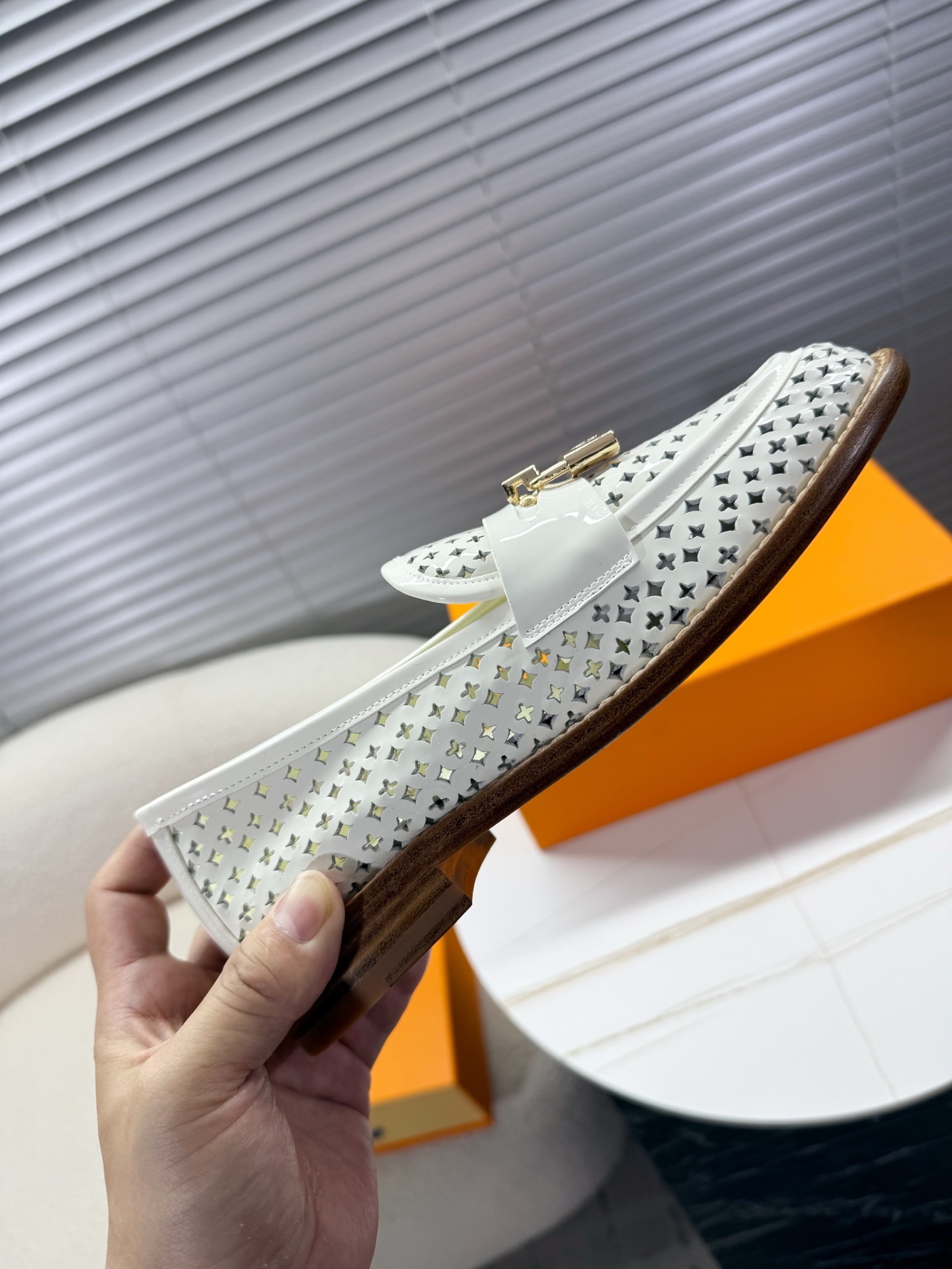 Bagsaaa LV Chess Flat Loafers Ecru White