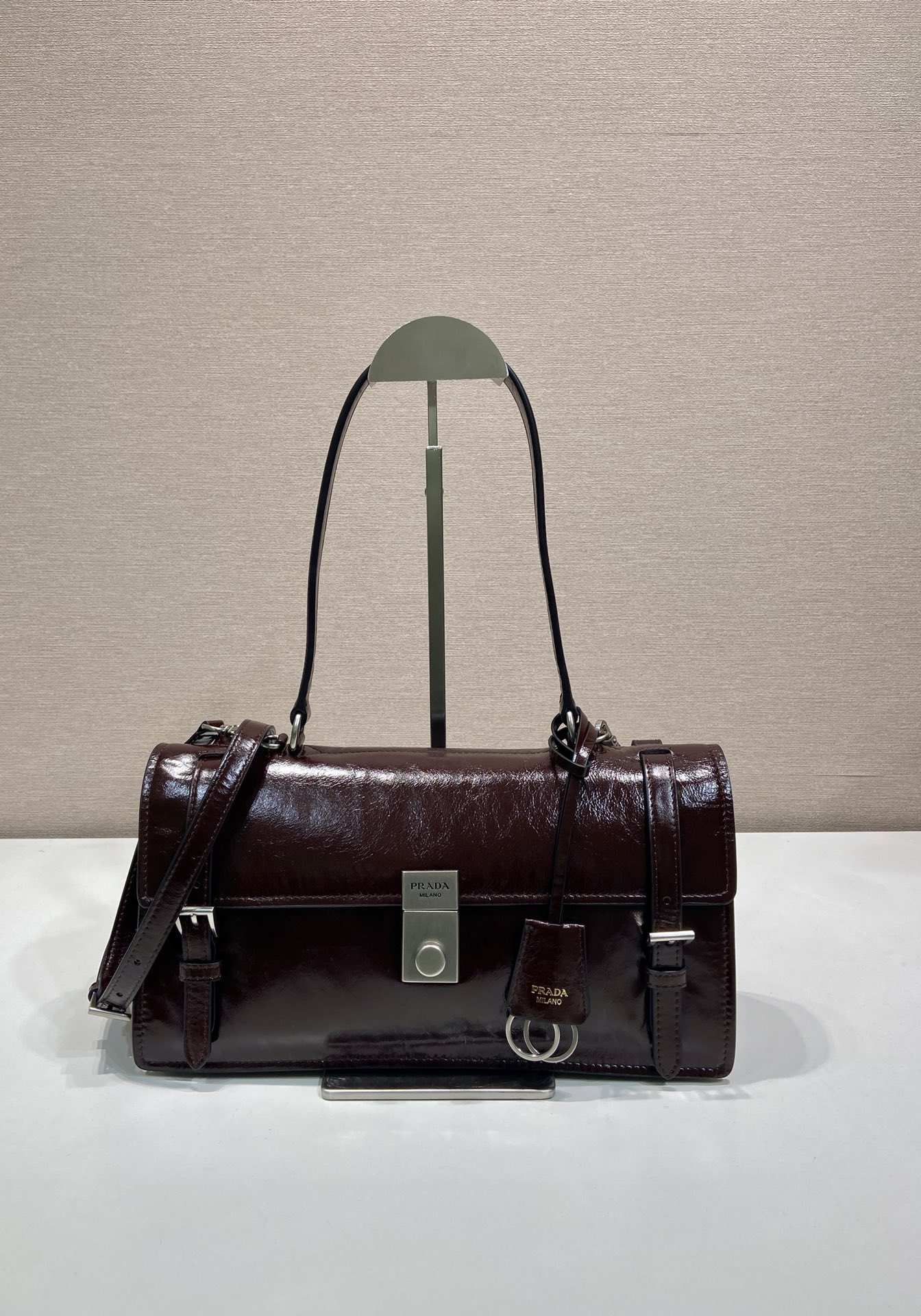 Bagsaaa Pra*a Medium leather handbag 1BN026 dark brown - 32cm