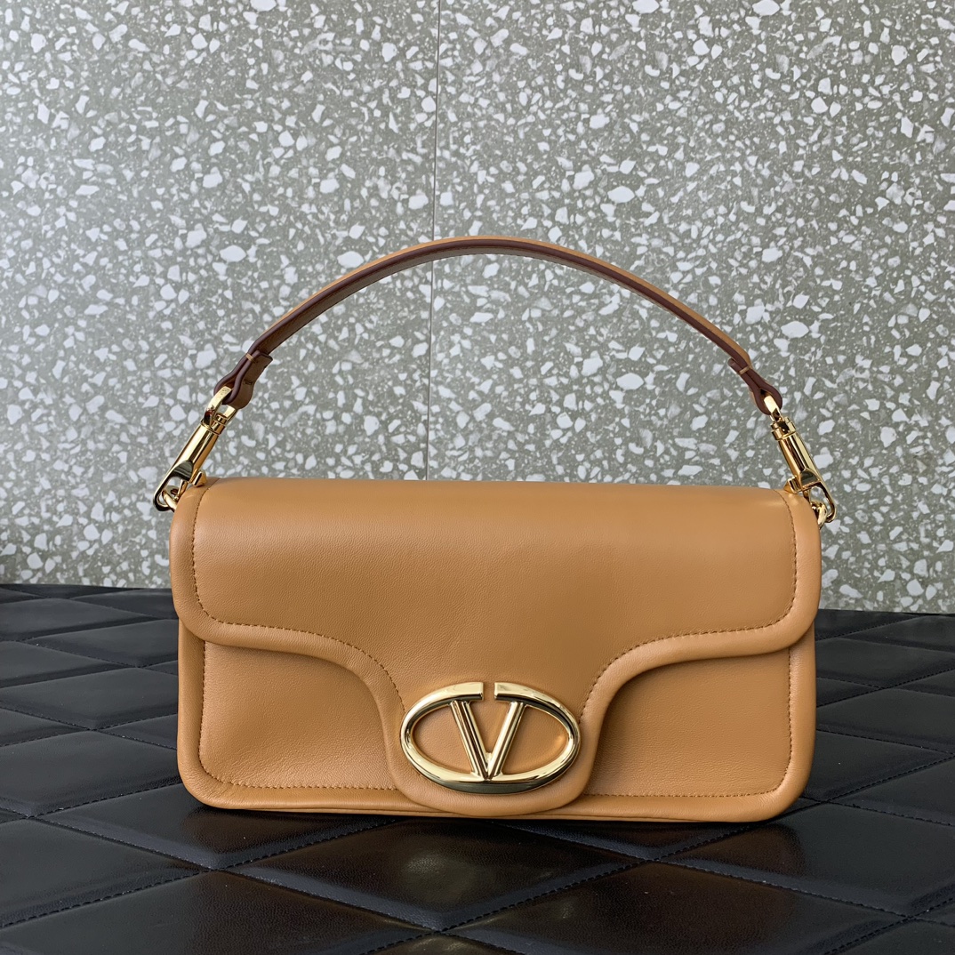 Bagsaaa Va1e*ntin0 Garavani VLogo Signature leather shoulder bag brown - 26cm