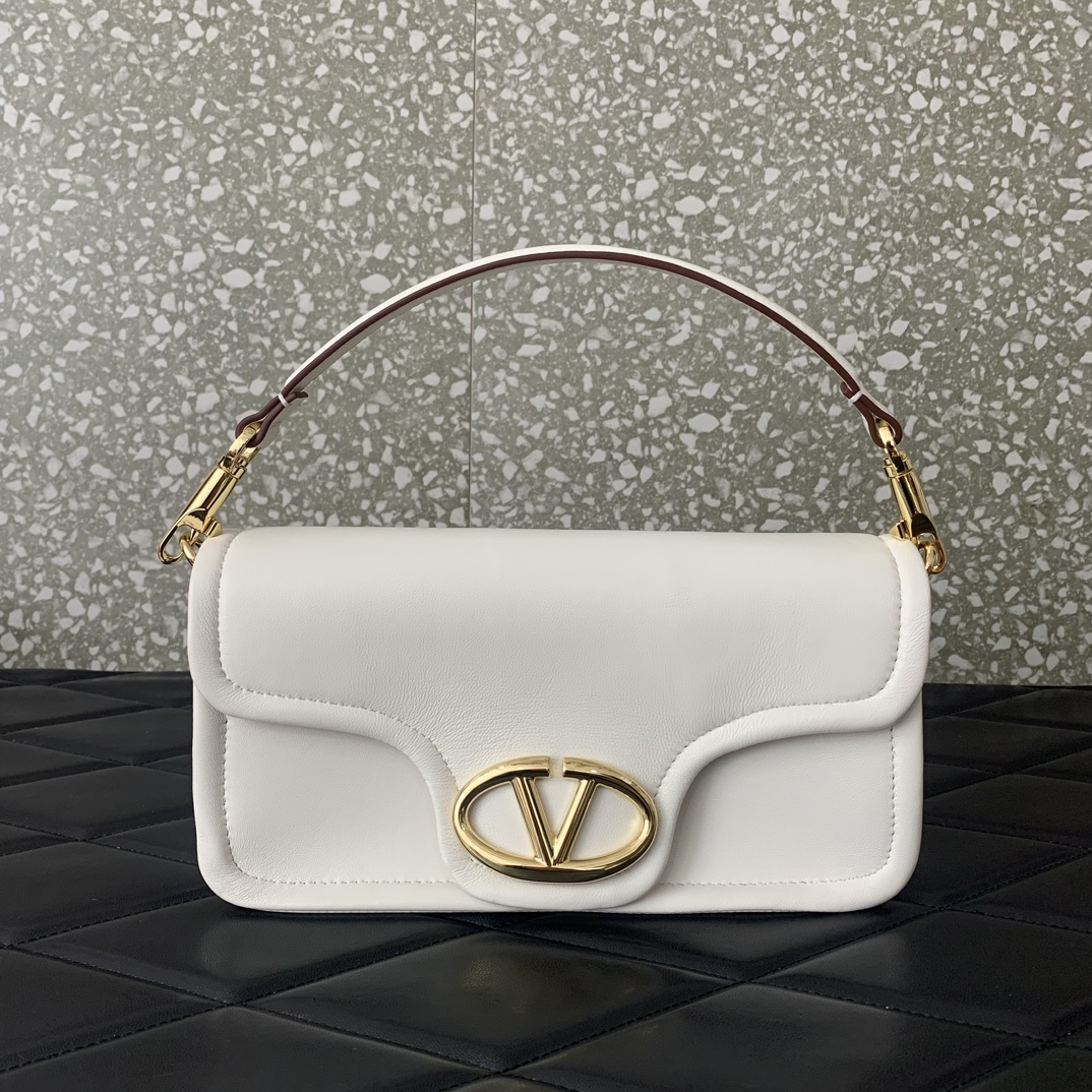 Bagsaaa Va1e*ntin0 Garavani VLogo Signature leather shoulder bag white - 26cm