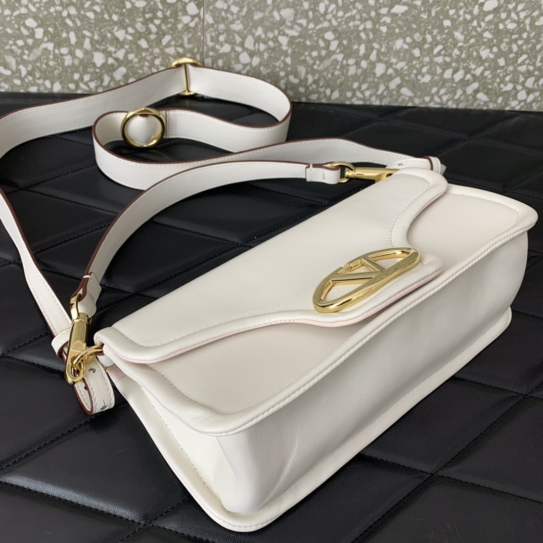 Bagsaaa Va1e*ntin0 Garavani VLogo Signature leather shoulder bag white - 26cm