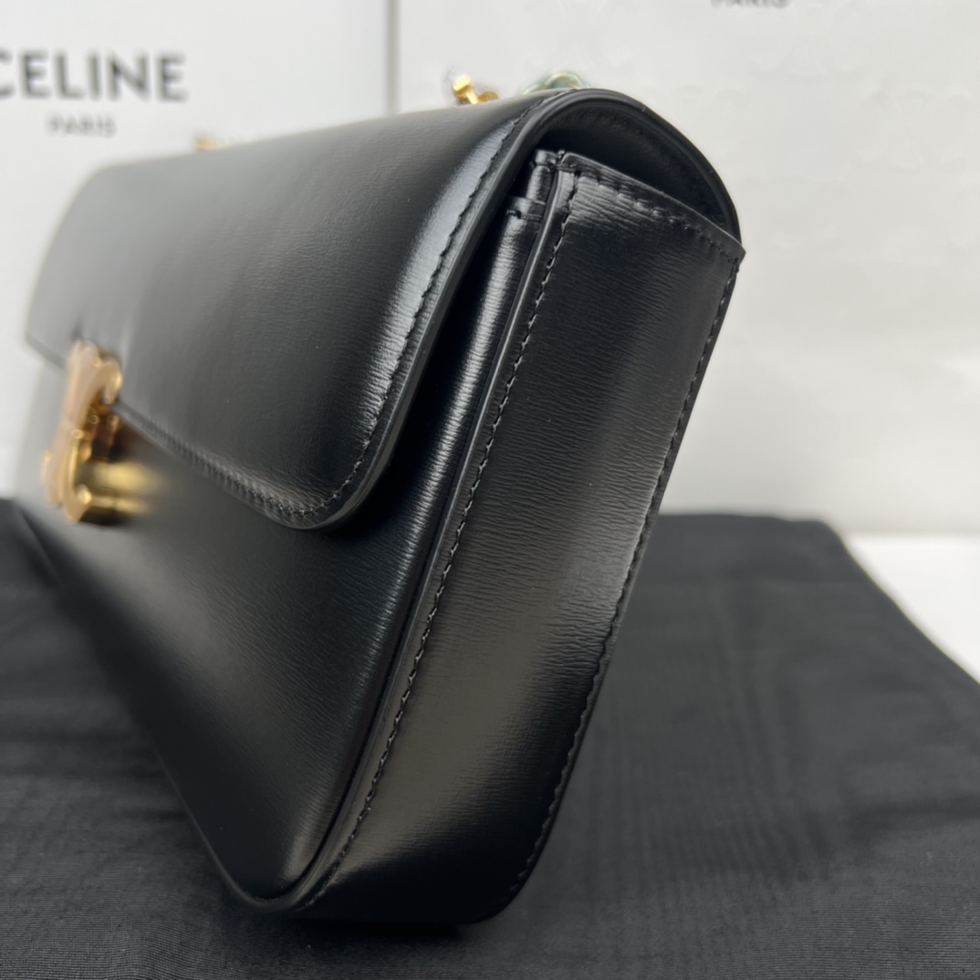 Bagsaaa Ce1i*e Black Calfskin Triomphe Cuir Chain Shoulder Bag - 30cm