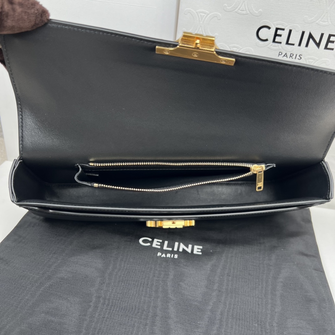 Bagsaaa Ce1i*e Black Calfskin Triomphe Cuir Chain Shoulder Bag - 30cm