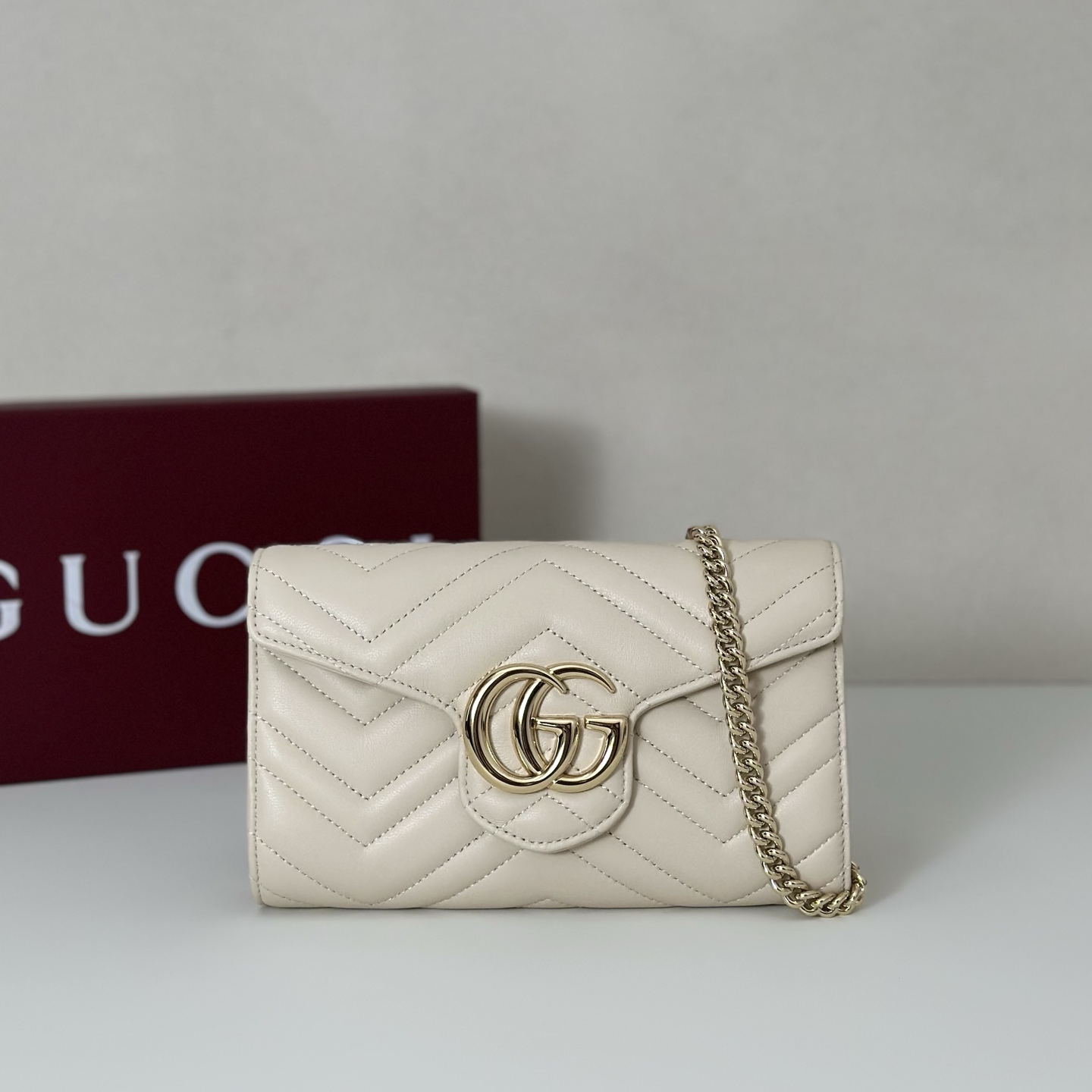 Bagsaaa Gvc*1 GG Marmont wallet on chain ‎837745 white - 19.5cm
