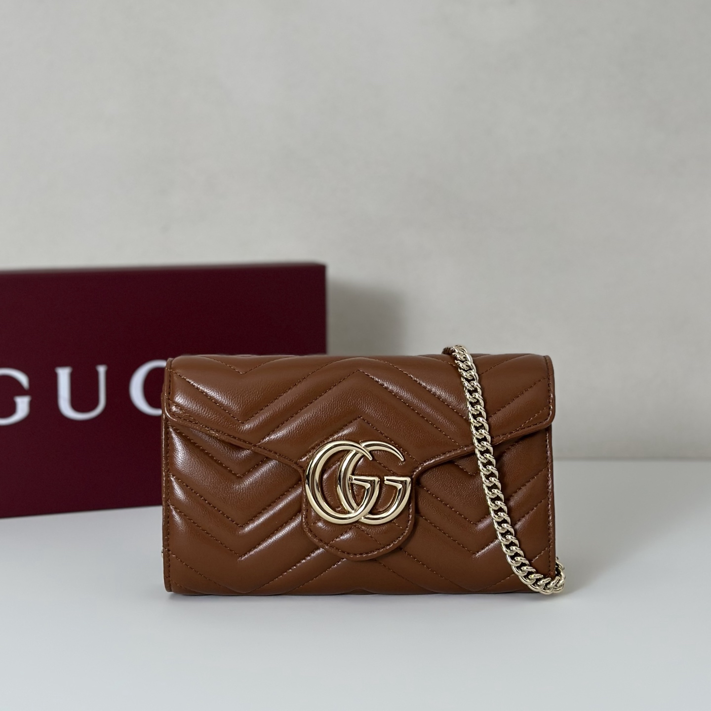 Bagsaaa Gvc*1 GG Marmont wallet on chain ‎837745 brown - 19.5cm