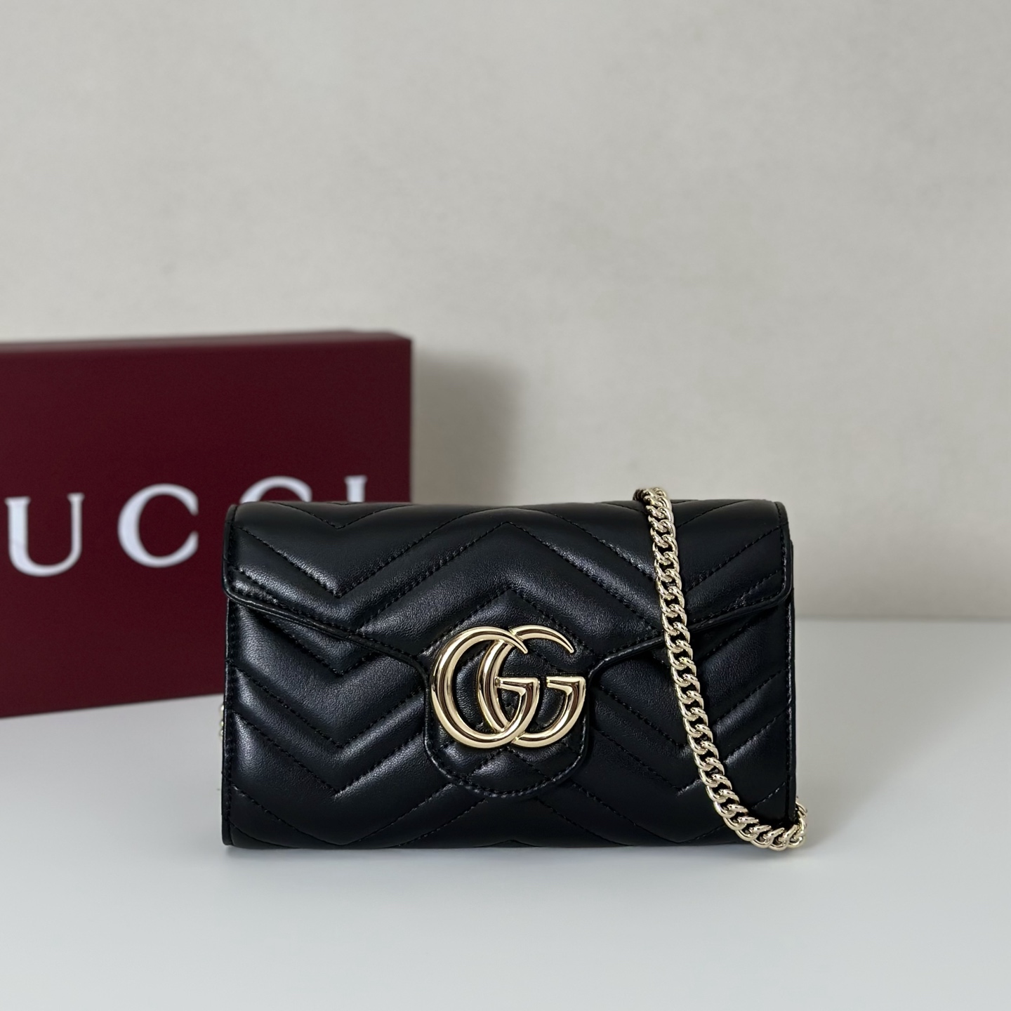 Bagsaaa Gvc*1 GG Marmont wallet on chain ‎837745 black - 19.5cm