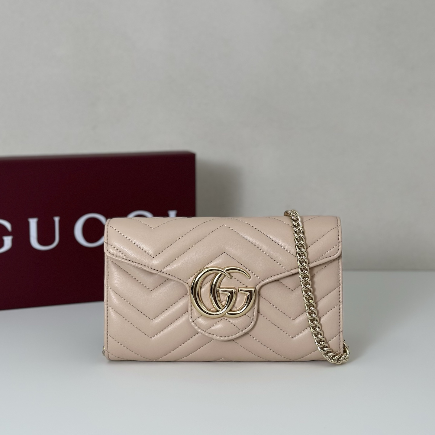Bagsaaa Gvc*1 GG Marmont wallet on chain ‎837745 light pink - 19.5cm